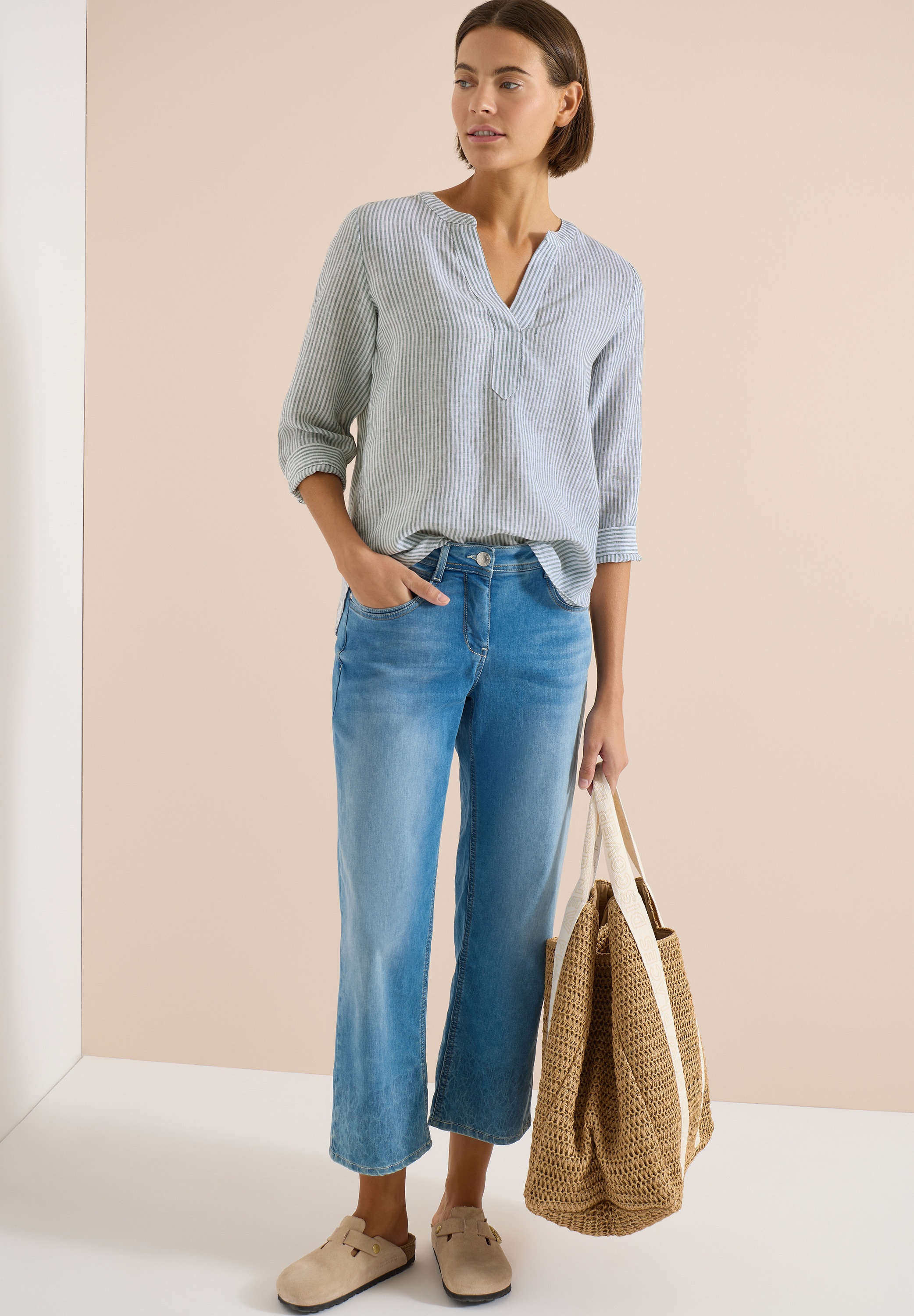 Cecil Schlupfbluse aus sommerlicher Leinenqualität, Streifen-Dessin