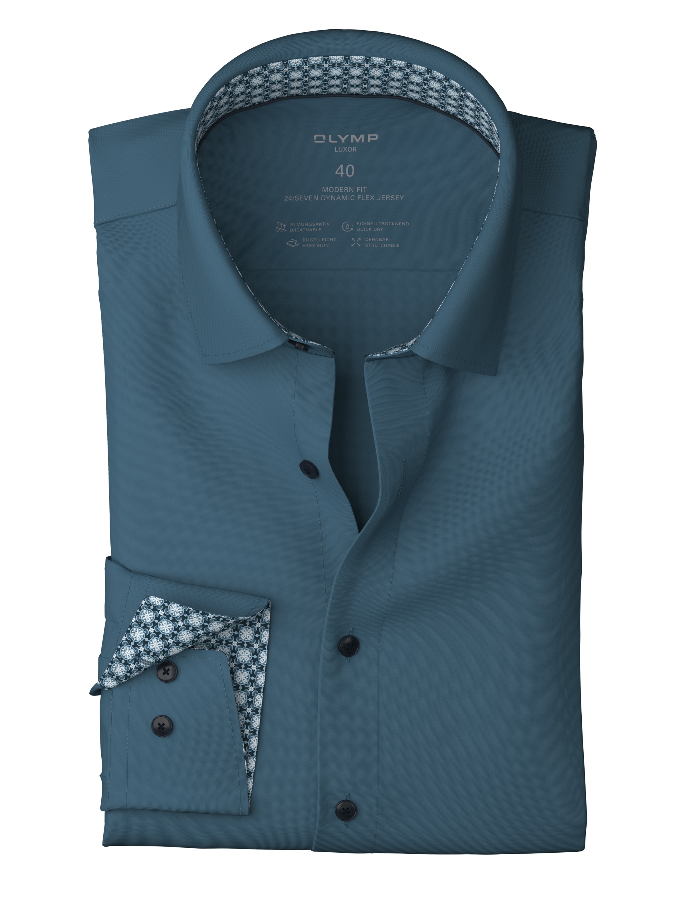 OLYMP Langarmhemd »Luxor 24/Seven«, Atmungsaktiv, Jersey, modern fit, New Kentkragen, Businesshemd