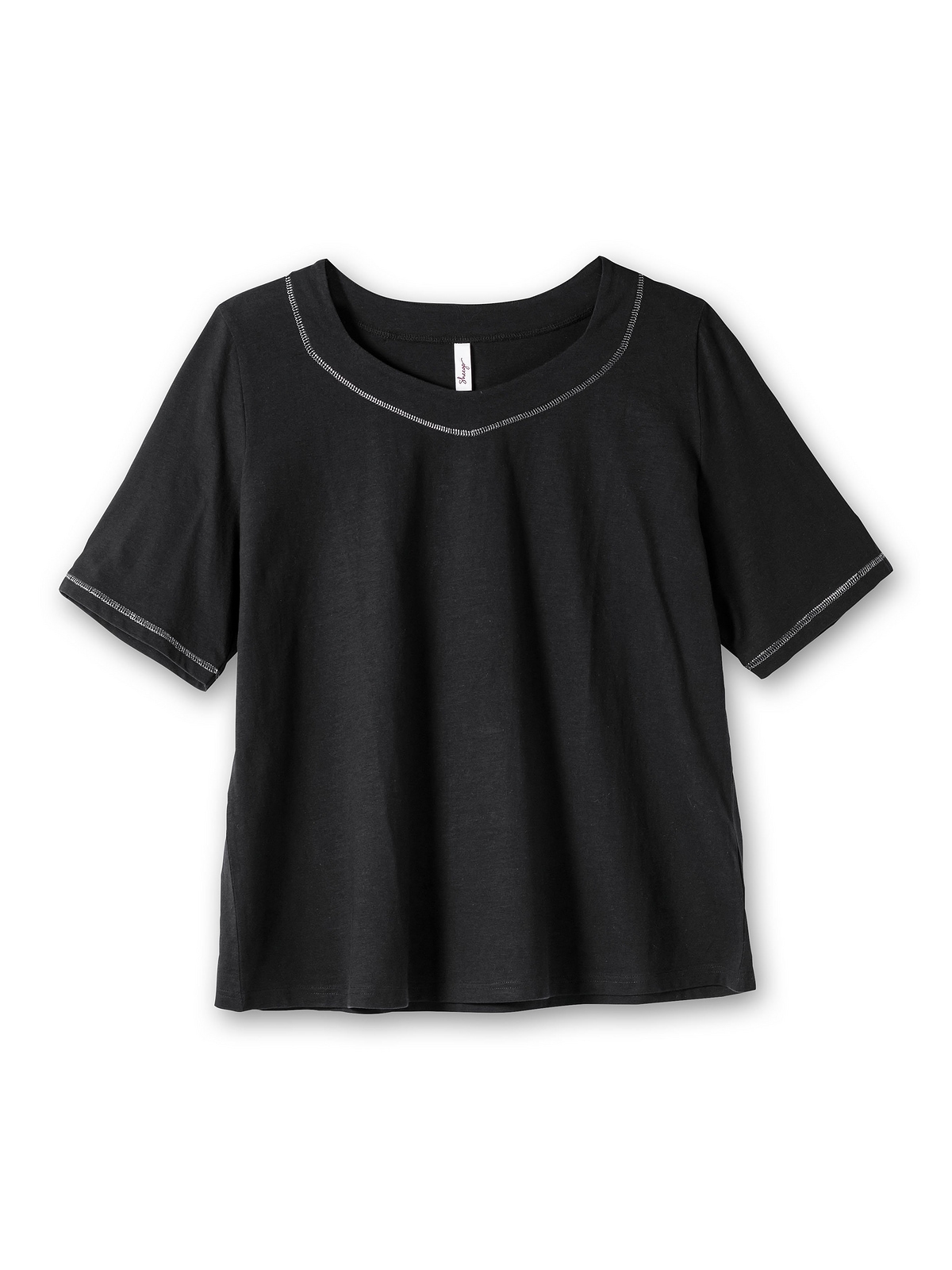 Sheego T-Shirt Flammgarn aus für Größen«, BAUR bestellen »Große Effekt-Ziernähten, mit 