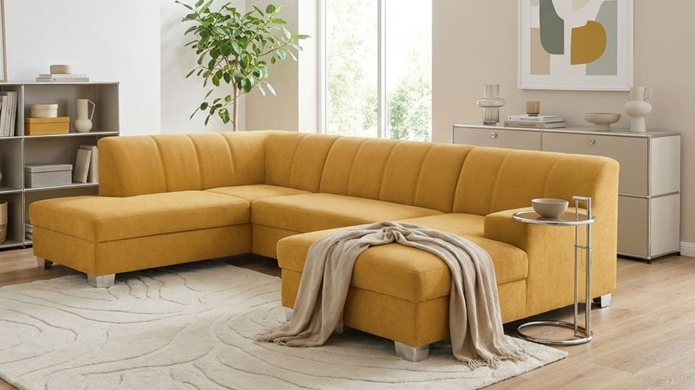 OTTO home "Lolland 296 x 195 cm, modern, mit Steppungen, mittelfester Sitz" U-Form, aus pflegeleichtem, weichem Luxus-Microfaser