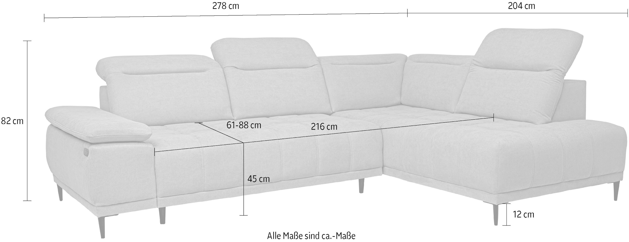 WERK2 Ecksofa »Focus-L elektr. Sitztiefenverstellung, verst. Kopfteile, bodenfrei« Luxus-Microfaser, L-Form, elektrische Sitztiefenverstellung