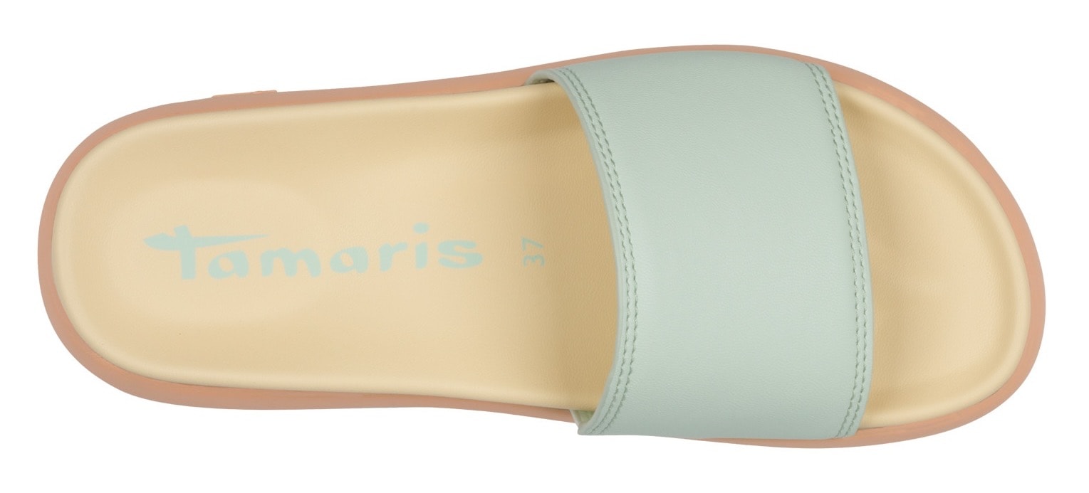 Tamaris Pantolette, Plateau, Sommerschuh, Schlappen mit kleinem Gummizug an der Bandage