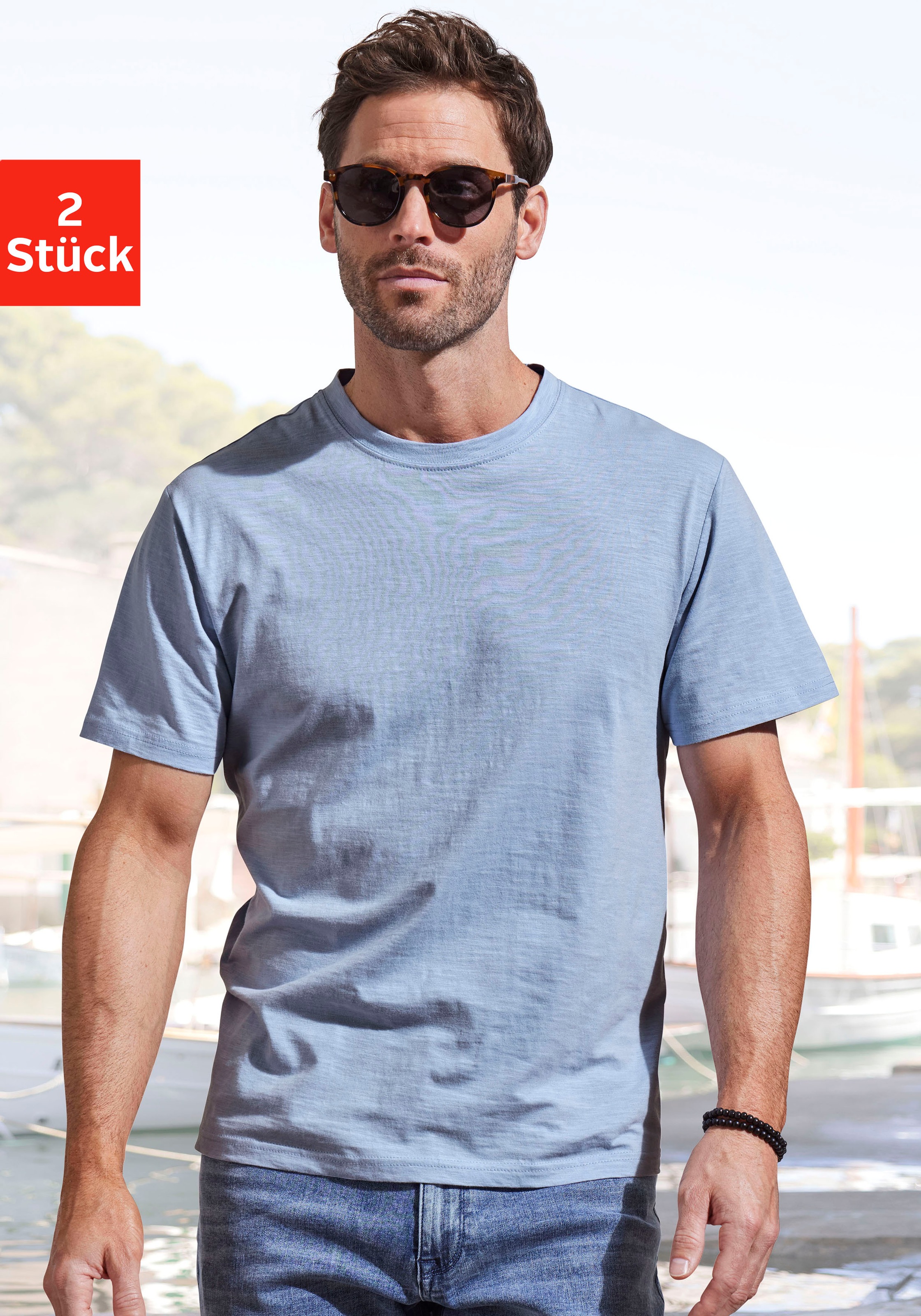 John Devin T-Shirt "mit Slub-Garn Struktur" Packung, 2er-Pack, 2 Stk. tlg. günstig online kaufen