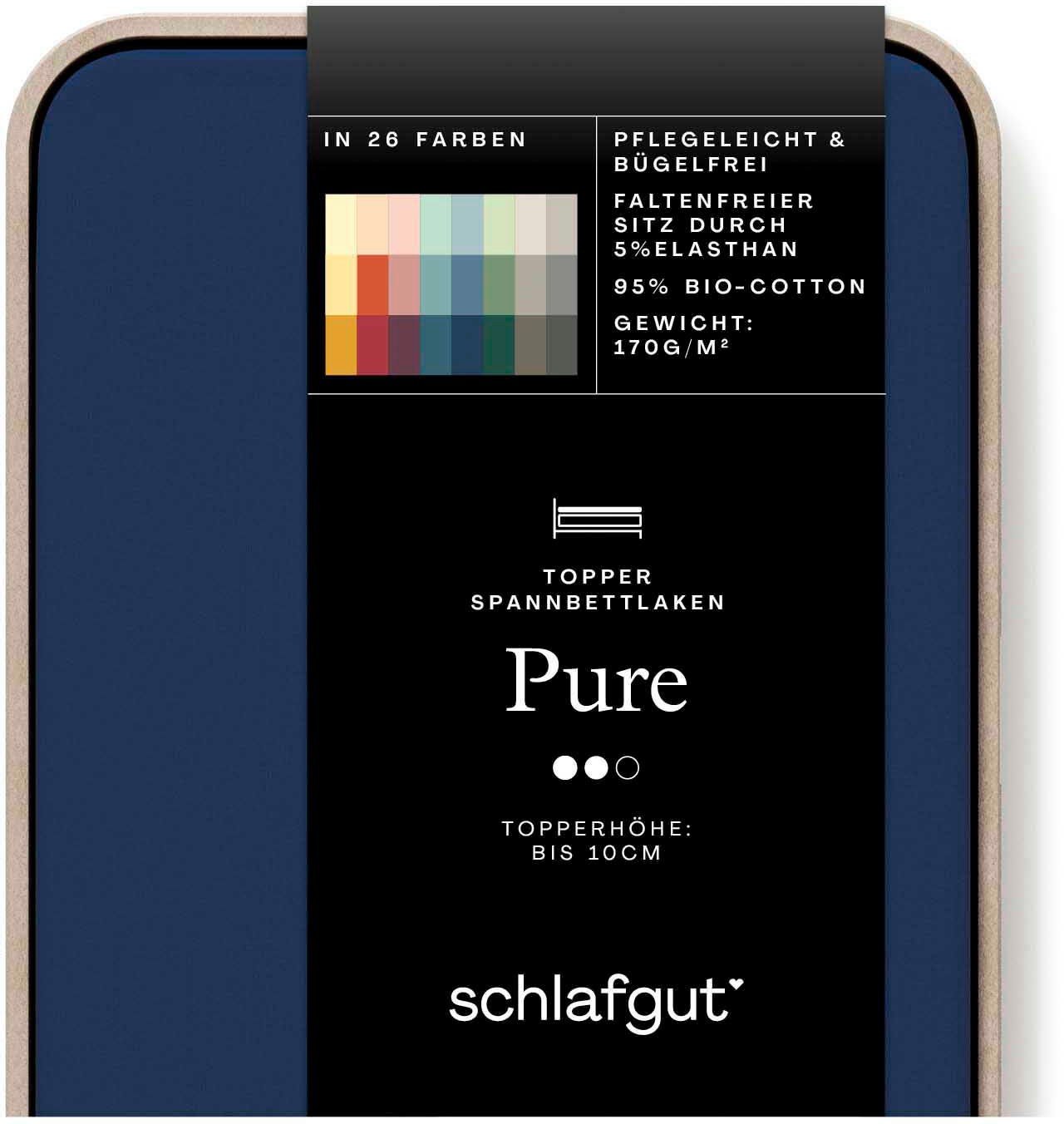 Schlafgut Spannbettlaken "PURE TOPPER Bio-Baumwolle mit Elasthan 170 g/m² für Topper bis 10 cm" PREMIUM Laken für Matratzen bis 10 cm Höhe, dehnbar, blickdicht