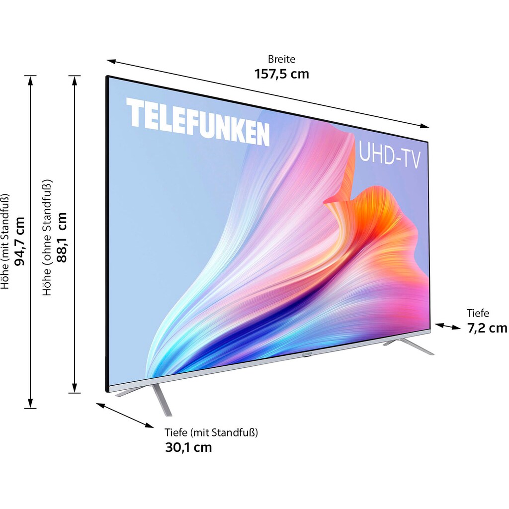 Telefunken LED-Fernseher »D70V850M5CWH«, 177 cm/70 Zoll, 4K Ultra HD, Smart-TV, Dolby Atmos-USB-Recording-Alexa Built-In
