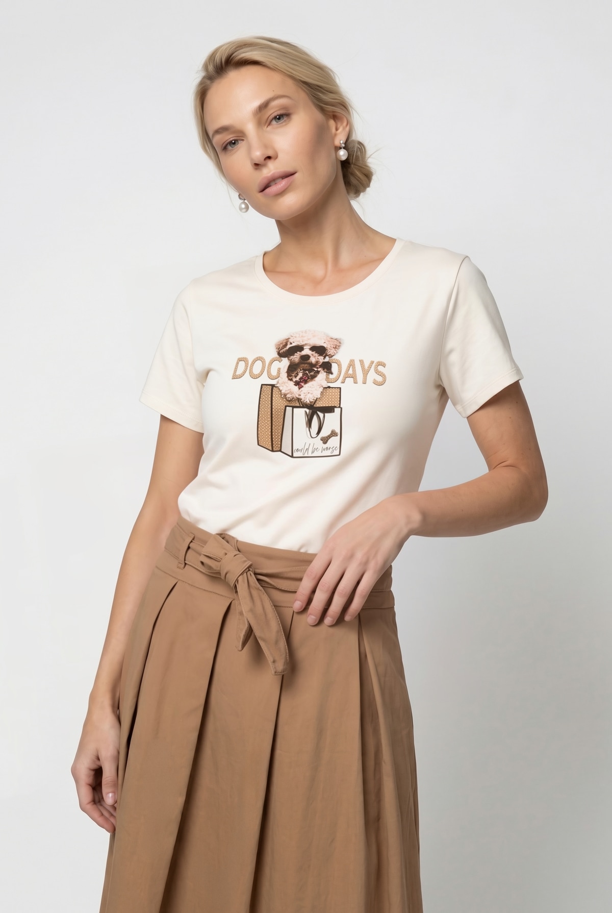 Monari T-Shirt "Shirt Druck + Schmuck" Regular fit mit Rundhalsausschnitt