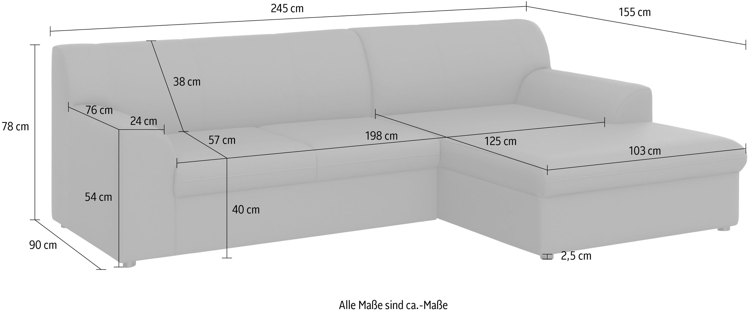 Ecksofa DOMO COLLECTION "Topper, elegant und zeitlos, kompaktes Stellmaß 245/155cm, L-Form", grau (hellgrau), B:245cm H:78cm T:155cm, Sofas, Ecksofa, mit Recamiere, wahlweise mit Schlaffunktion 9