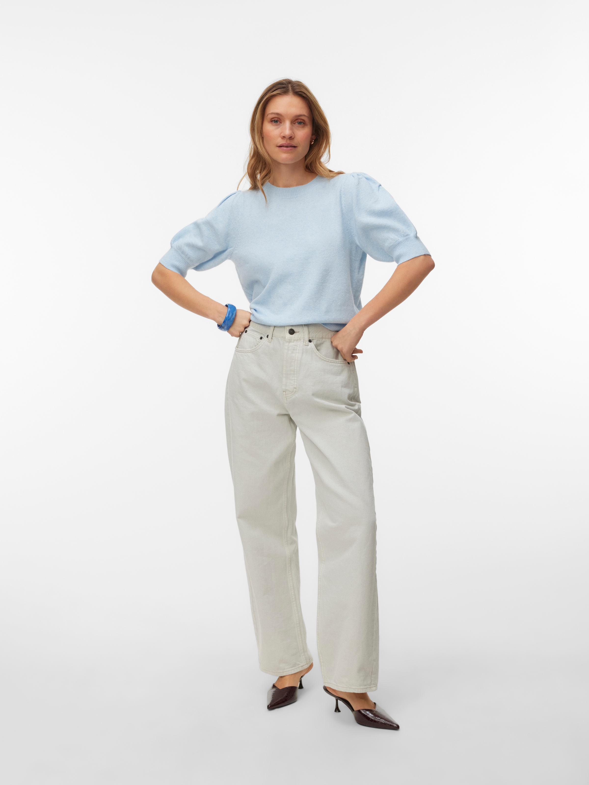 Vero Moda Rundhalspullover »VMDOFFY 2/4 O-NECK PULLOVER GA NOOS« mit kurzen Puffärmeln