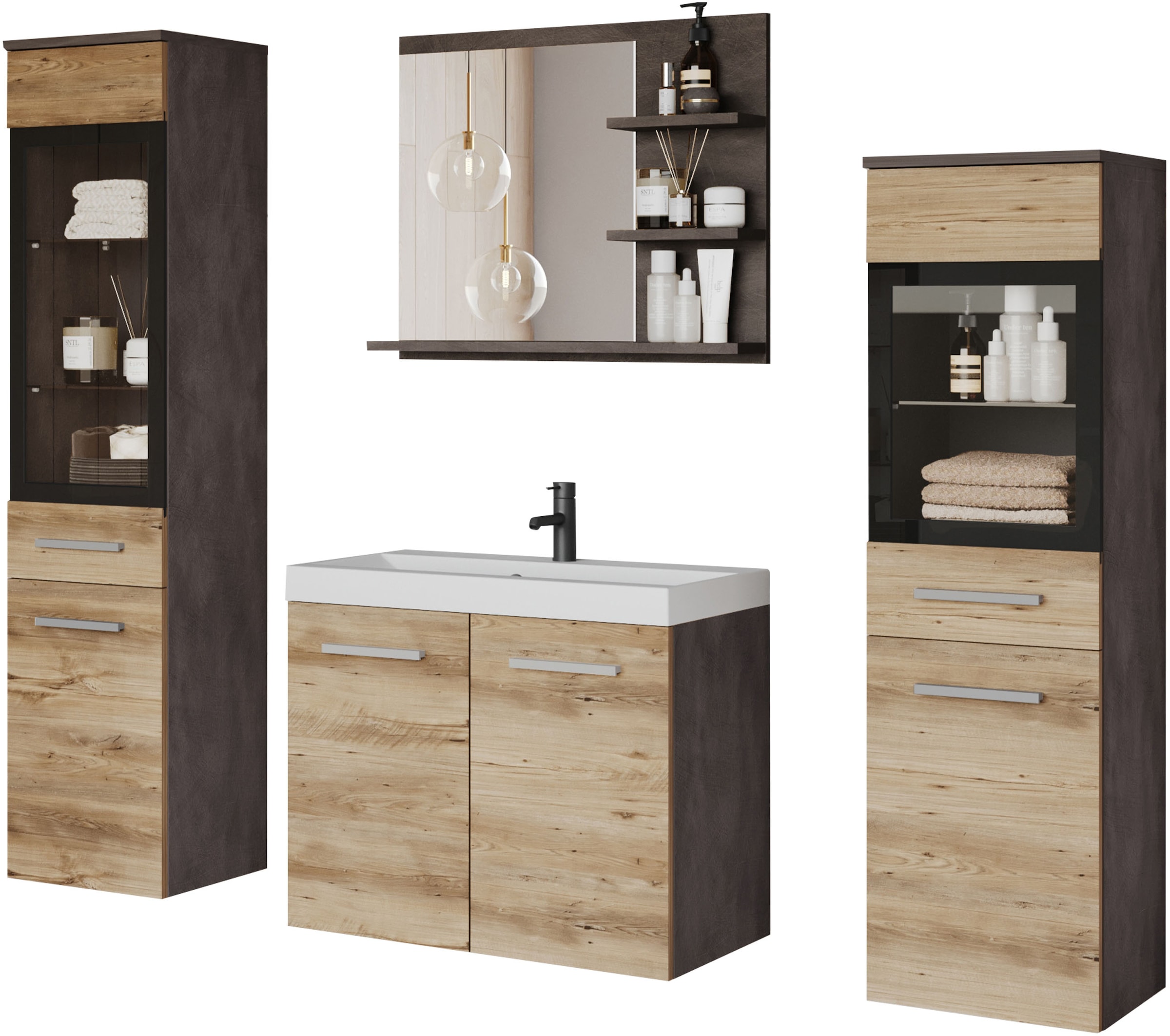 welltime Badmöbel-Set "MADRIT" Komplett-Set, mit Waschbecken, 5 Stk. tlg. günstig online kaufen