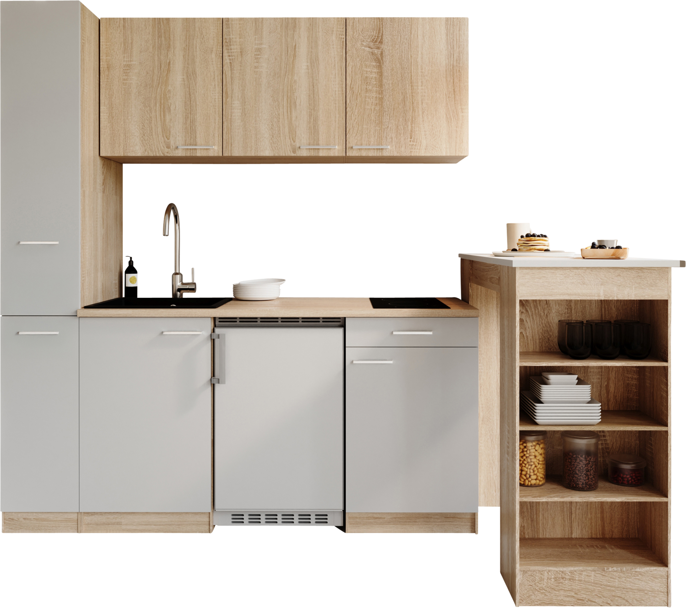 RESPEKTA Küchenzeile "Ingrid, inkl. Tresentisch" zerlegt, wahlweise mit Kühlschrank, Soft-Close-Funktion, Breite 180 cm