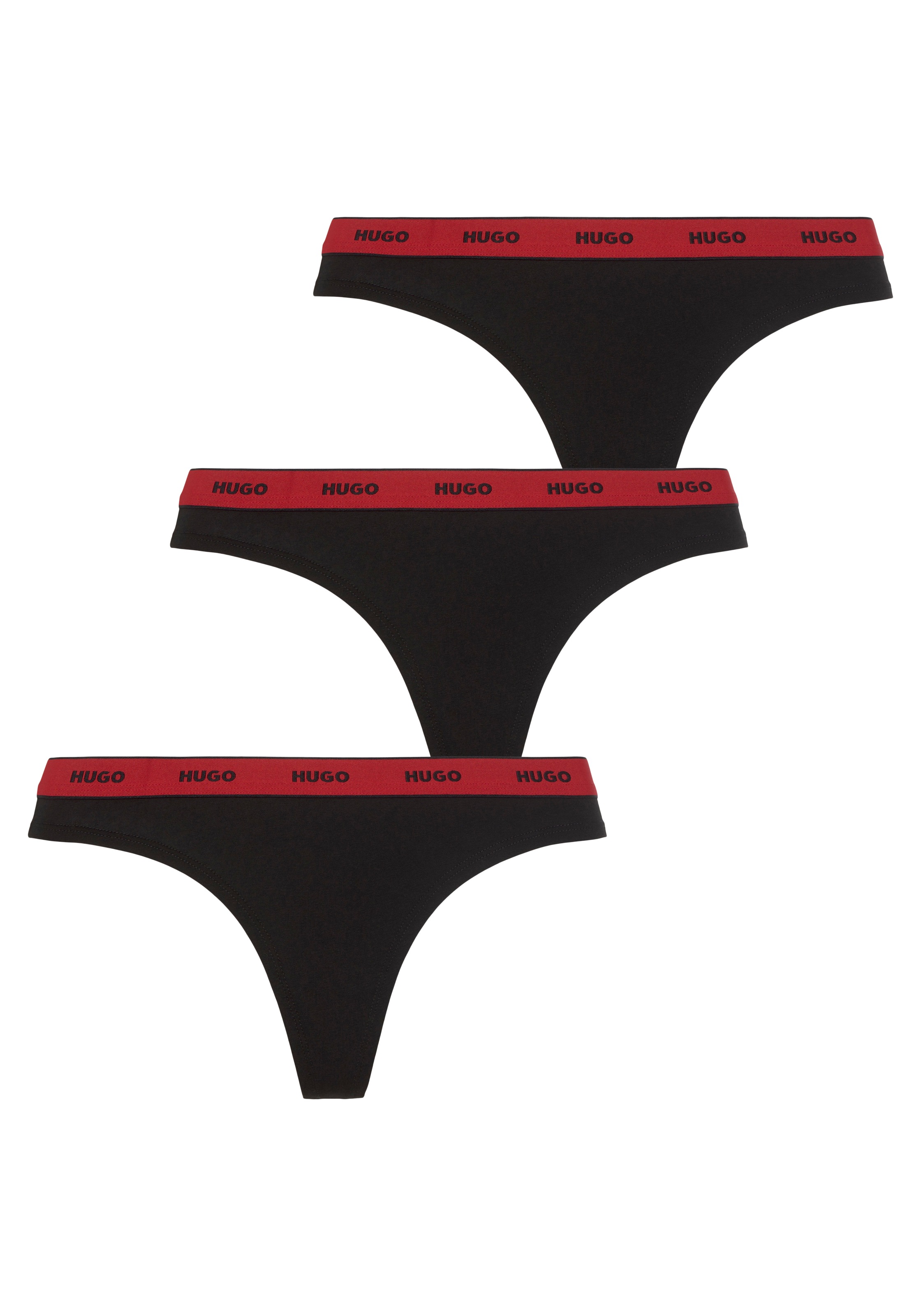 HUGO Underwear T-String "TRIPLET THONG STRIPE", (Packung, 3 St., 3), mit Logoschriftzug auf dem Bund