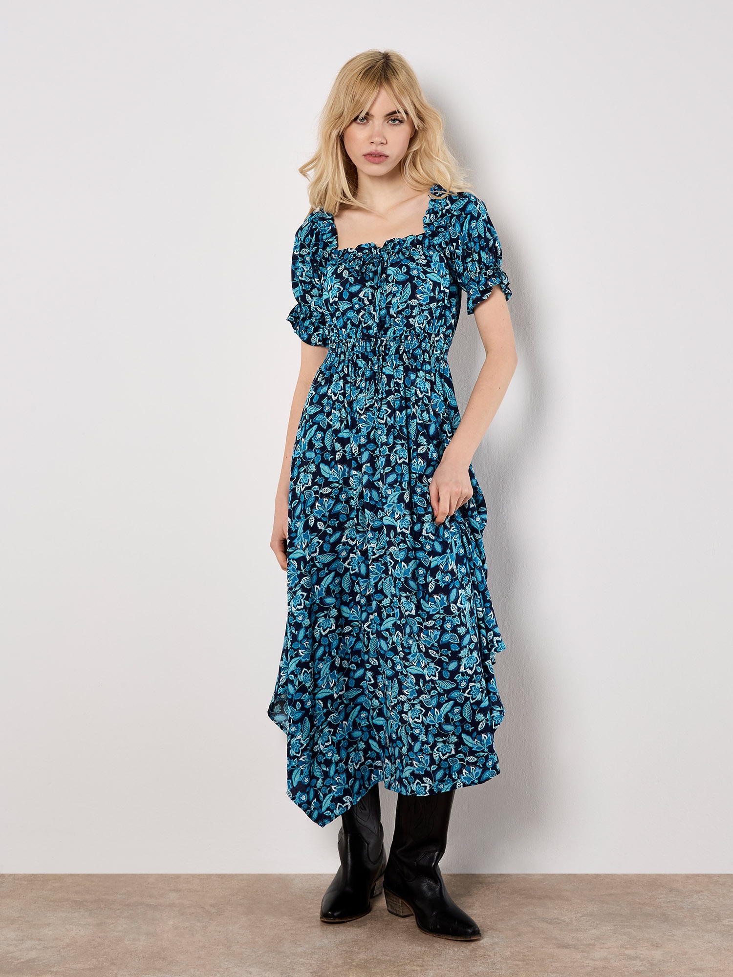 Apricot Midikleid "Florales Kleid" mit Smokdetails