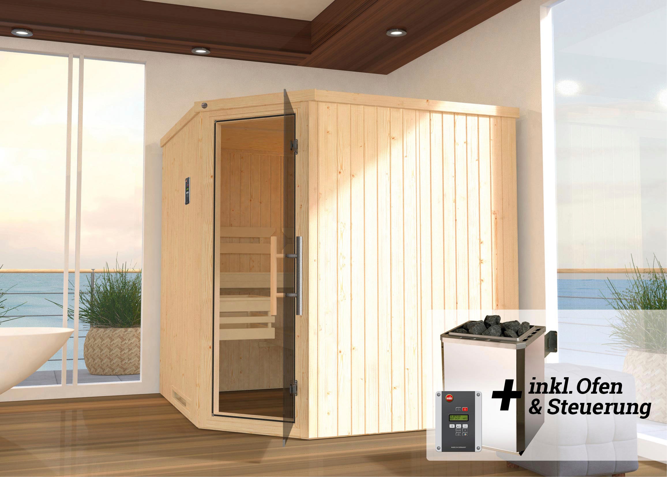 weka Sauna »Varberg«, 7,5 kW-Ofen mit digitaler Steuerung