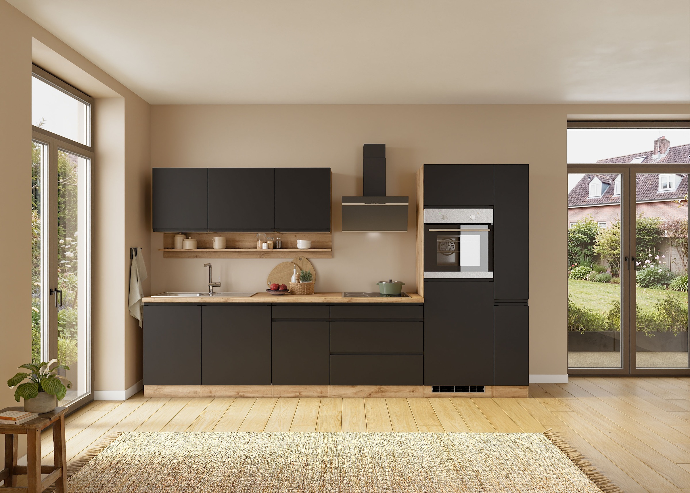 KOCHSTATION Küchenzeile »KS-Virginia,neu in verbesserter Ausführung« Arbeitsplatte 38 mm stark, Stauraum, Softclose,  Breite 330 cm, Soft-Close, ohne E-Geräte