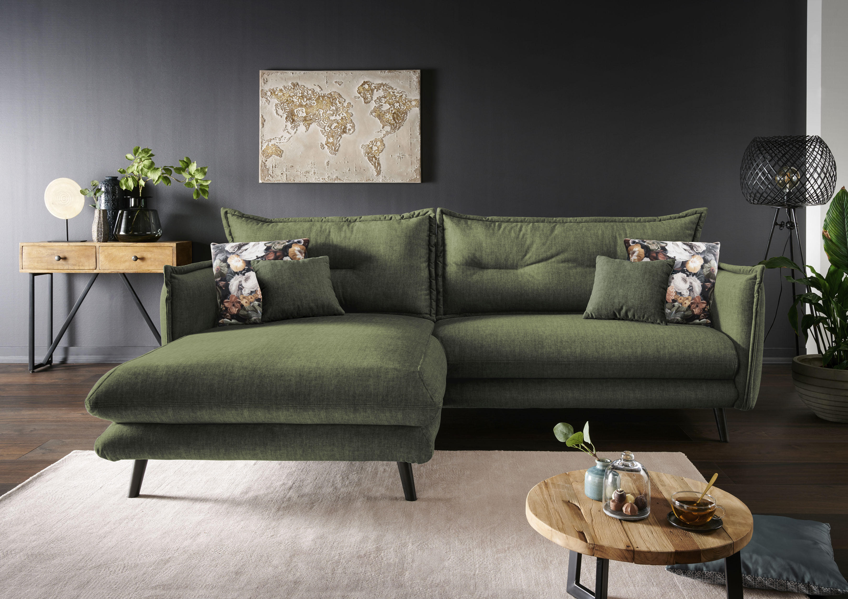 Home affaire Ecksofa "Levke, 255 x 180 cm, modern und bequem" Velours, Kissen: Microfaser, L-Form, inkl. Rücken- und Zierkissen
