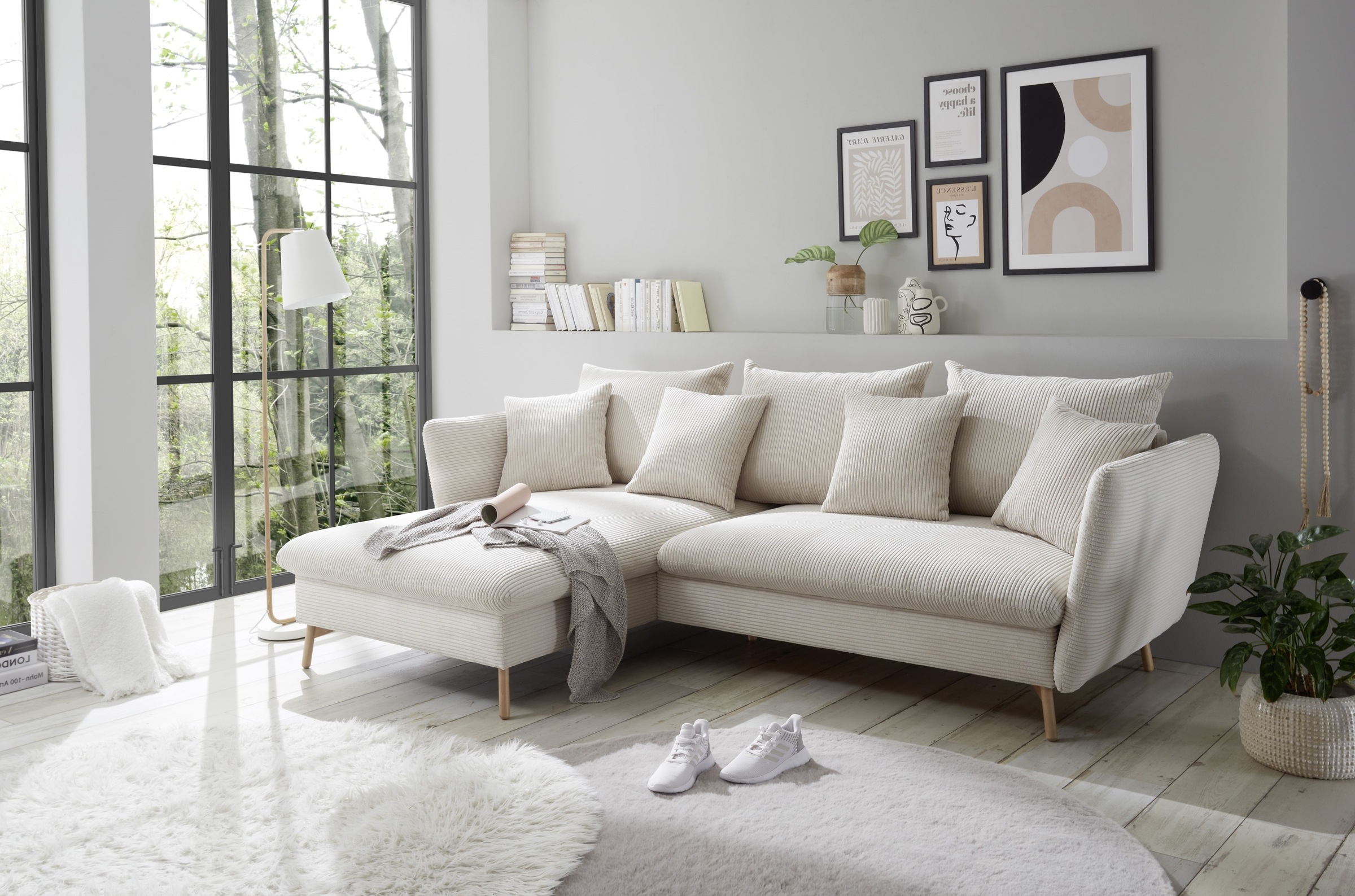 andas Ecksofa »MERLE, 258 cm, L-Form, traumhafter Cord,«, mit Bettfunktion und Bettkasten, Liegefläche 224 x 139