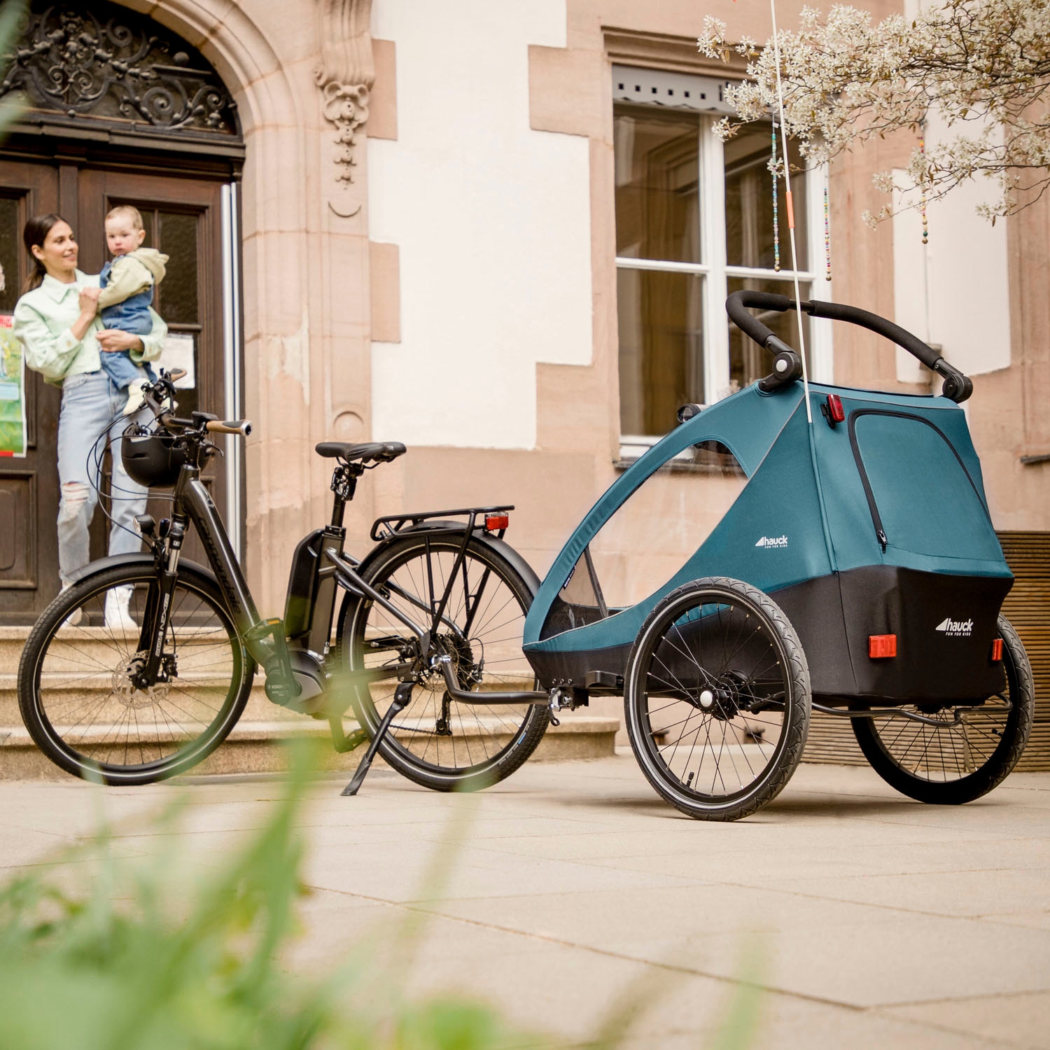 Hauck Fahrradkinderanhänger »2in1 Bike Trailer und Buggy Dryk Duo, melange grey«, für 2 Kinder; inklusive Deichsel