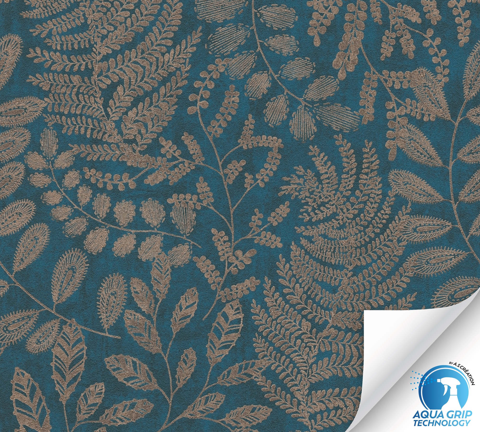 living walls Vliestapete »DesignDrop vorgeleimte Tapete Floral Blau Braun Metallic«, matt, Vliestapete vorgekleistert floral für Schlafzimmer Wohnzimmer Küche