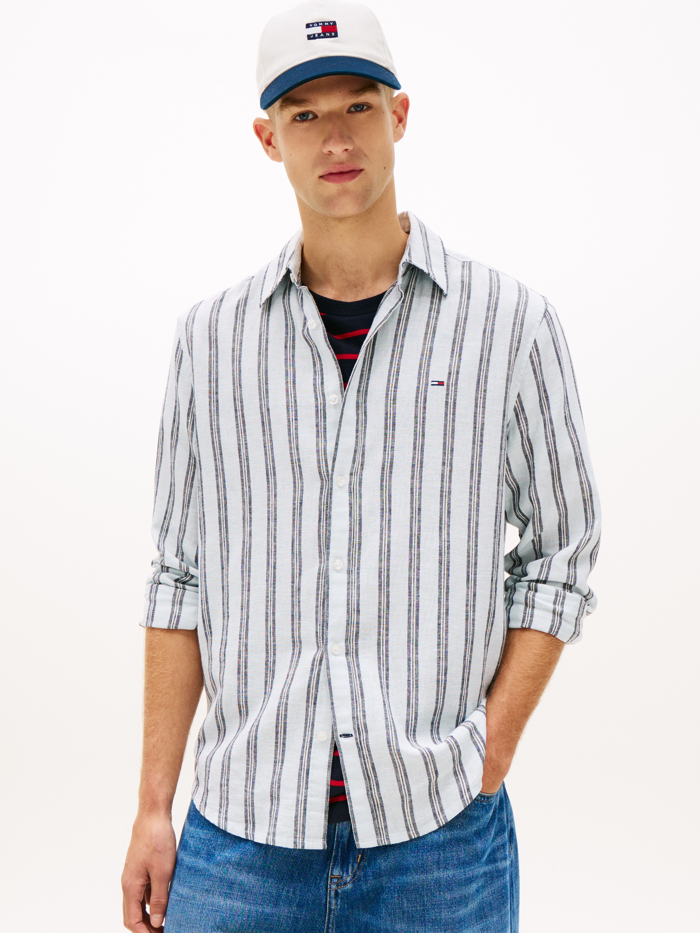 Tommy Jeans Langarmhemd "REGULAR LINEN MIX STRIPES" Regular fit mit Streife günstig online kaufen