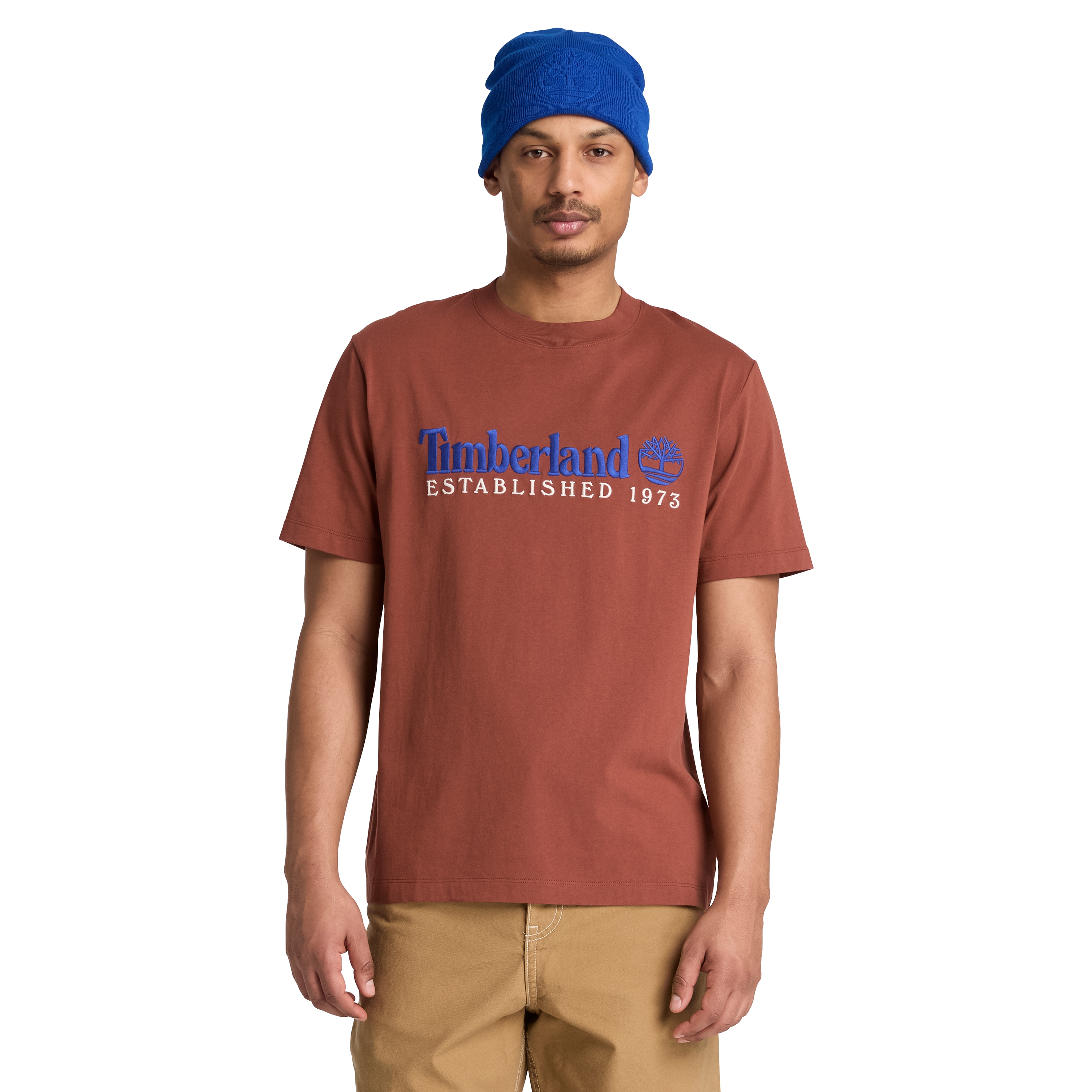 Timberland 1100000002199 "ESTABLISHED 1973 - SS Embroidered Tee" Kurzarm, mit Rundhalsausschnitt, aus Baumwolle, normale Schnittform