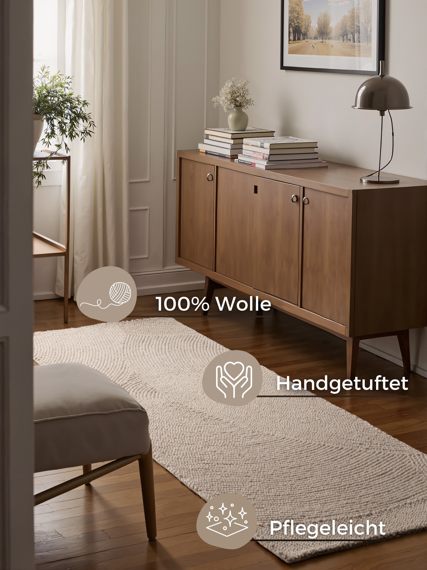 HANSE Home Wollteppich »Eleni«, rechteckig, 18 mm Höhe, Handgetuftet, Wolle, Natur, Wohnzimmer, Schlafzimmer, Skandi, Hygge