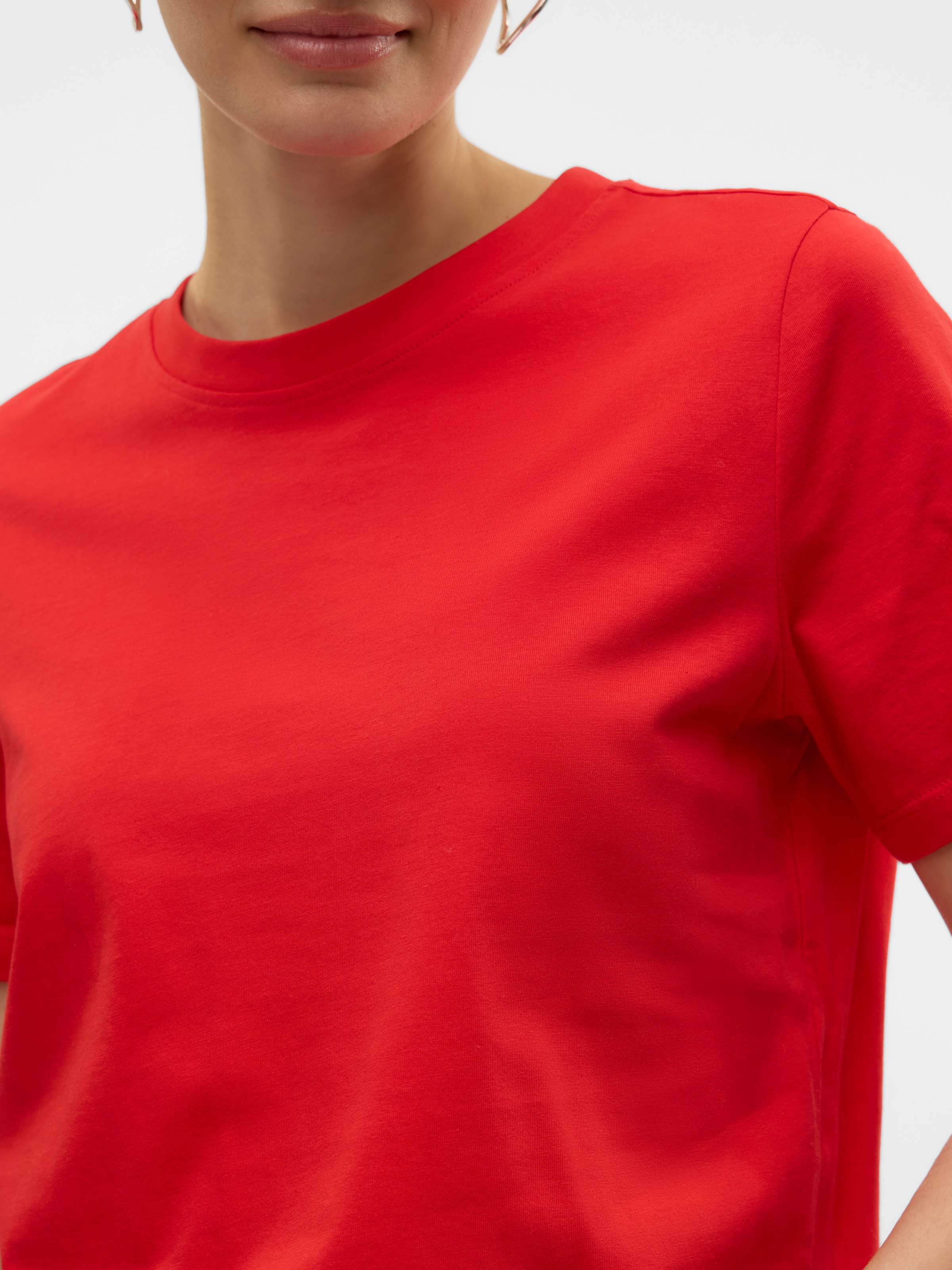 Kurzarmshirt VERO MODA "VMPAULINA SS T-SHIRT GA JRS NOOS", Damen, Gr. L, rot (high risk rot), Jersey, Obermaterial: 100% Baumwolle, unifarben, normal, Rundhals, Shirts, Baumwolle, regular fit 3