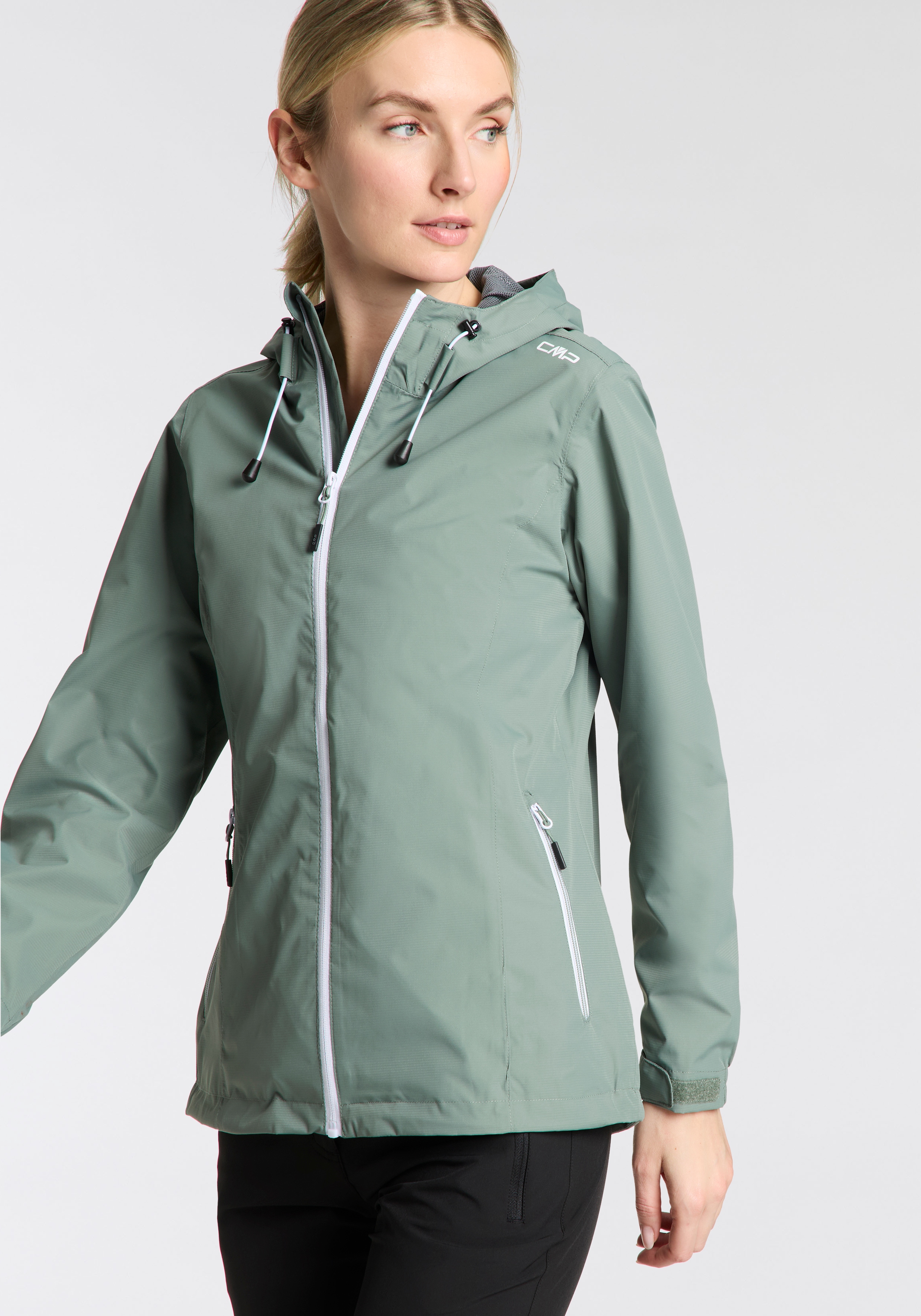 CMP Regenjacke "WOMAN JACKET FIXED HOOD" mit Kapuze mit Kapuze, wasserdicht, winddicht, atmungsaktiv, schnell trocknend
