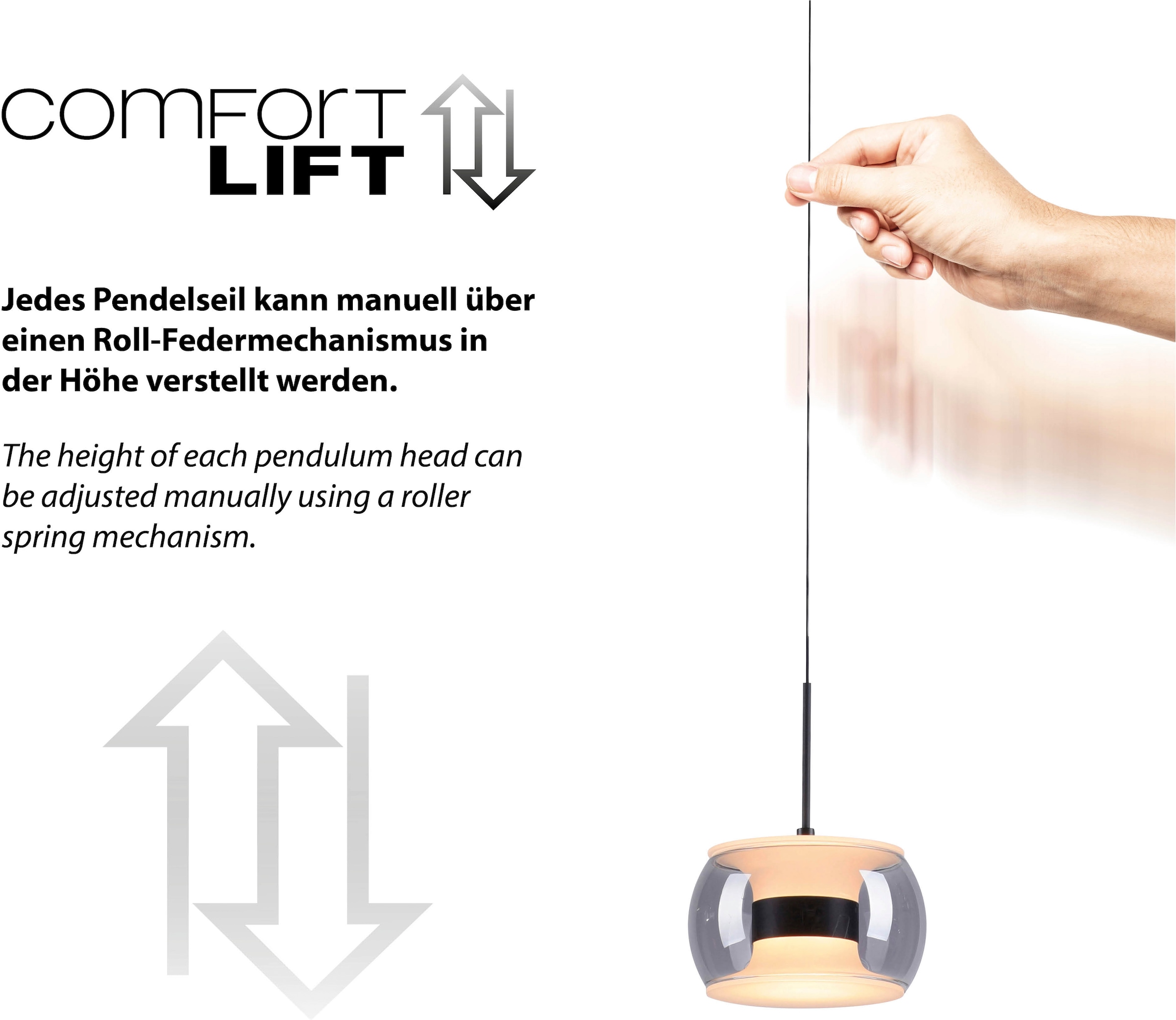Paul Neuhaus LED Pendelleuchte »FUMEA« LED-Board 1 Stk. warmweiß - kaltweiß Comfort Lift, CCT(2200-5000K), 3-Stufen-Dimmung per Wandschalter