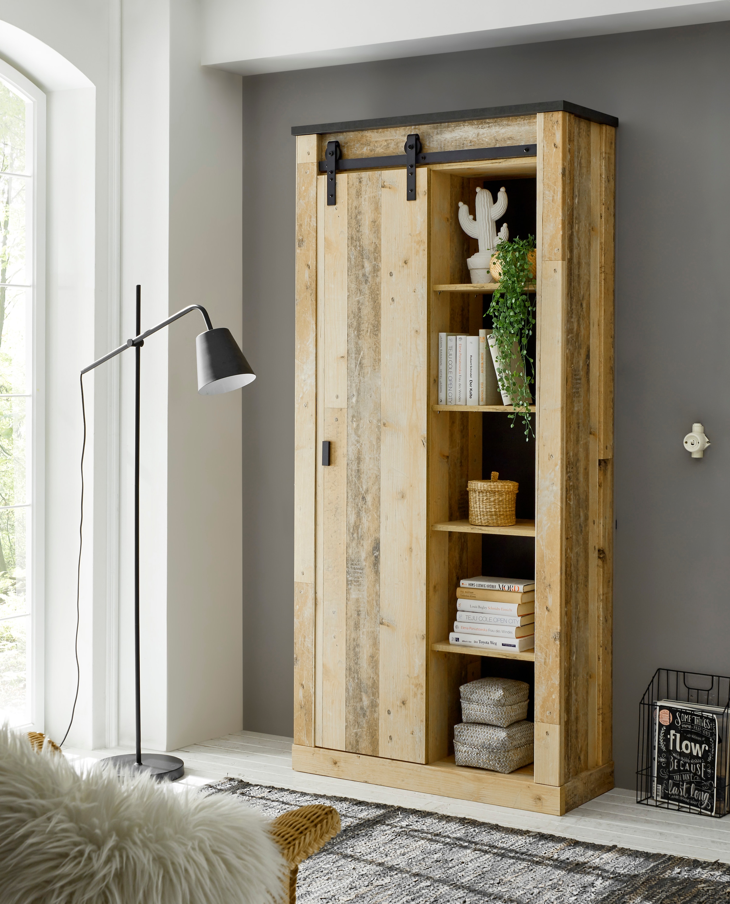 Home affaire Badmöbel-Set »SHERWOOD, Bad im modernen Design, 4-teiliges Badezimmer«, (4 St.), in 2 Farben verfügbar, Scheunentorbeschlag & Apothekergriff aus Metall