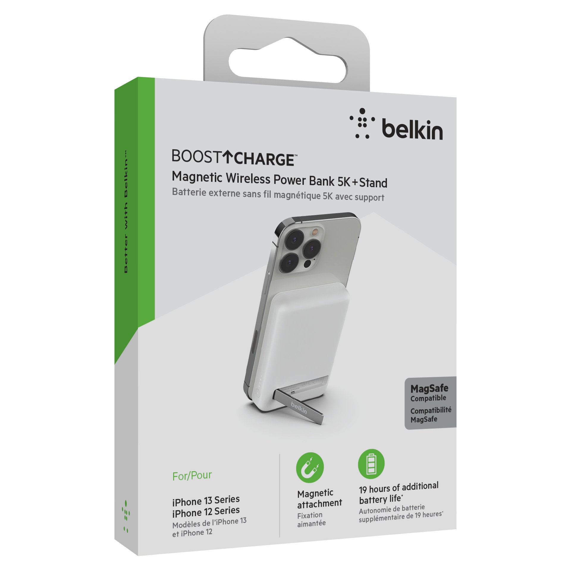 Belkin Powerbank »BoostCharge 5.000mAh magnetische Powerbank mit 7,5 Watt«, Belkin Magn. drahtlose Powerbank,Standfuß,5.000 mAh,schwarz, ausklappbarem Standfuß, für iPhone der Serie 15/14/13/12