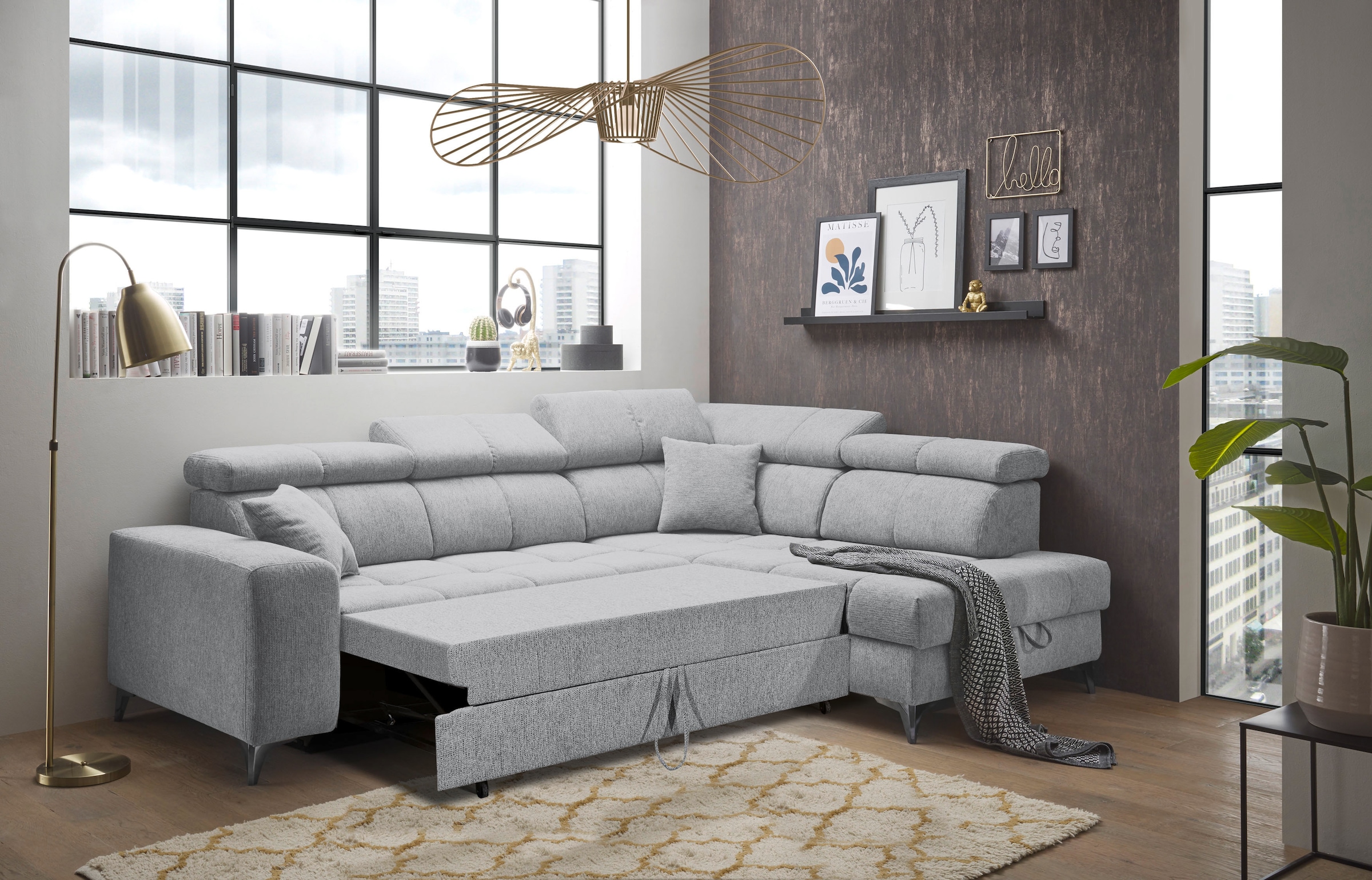 ED EXCITING DESIGN Ecksofa »Sydney L-Form«, mit Bettfunktion, Bettkasten, Kopfteilverstellung & 2 Zierkissen