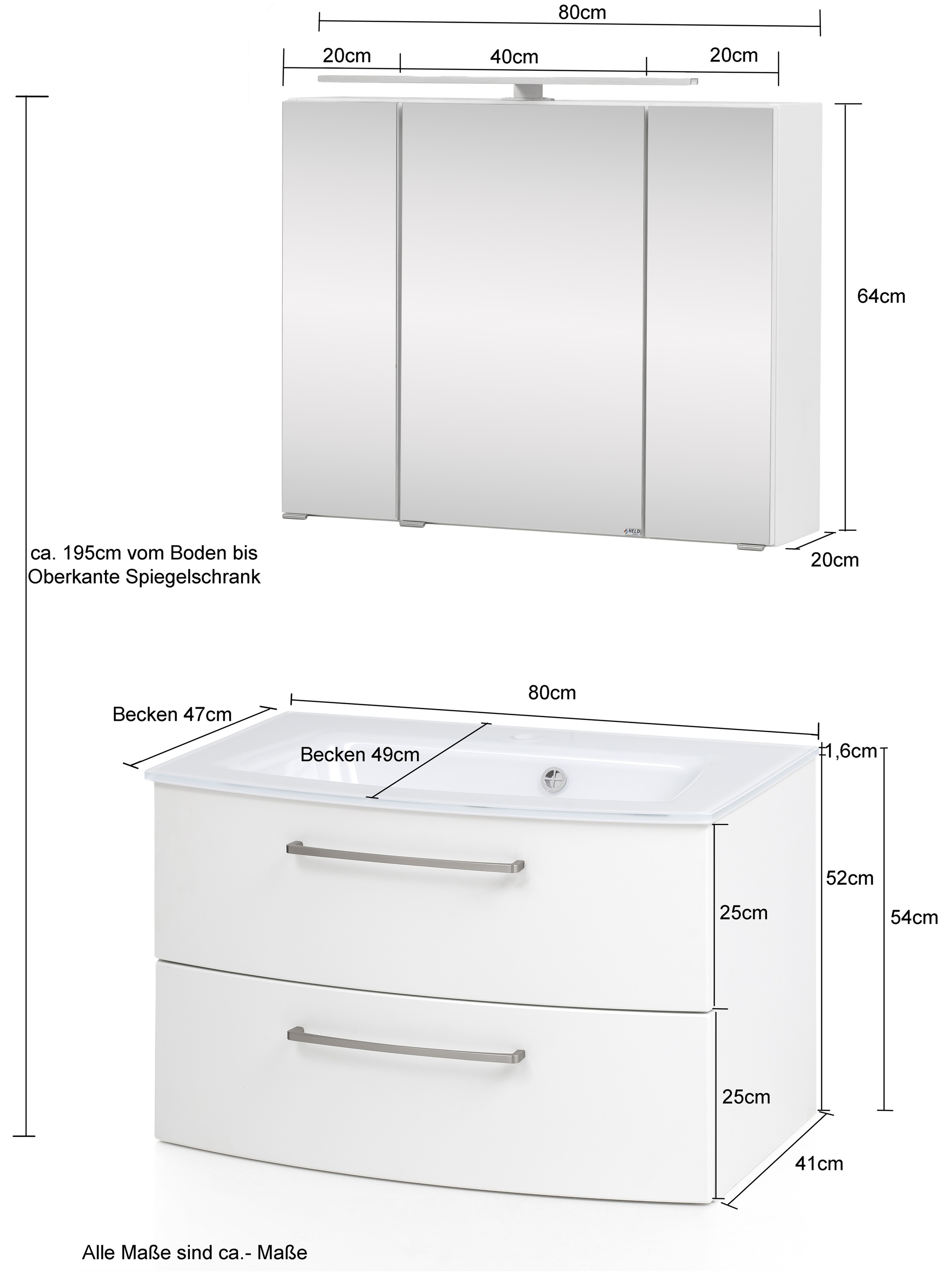 welltime Waschtisch-Set »Windau«, (Set, 2 St.), Breite 80 cm