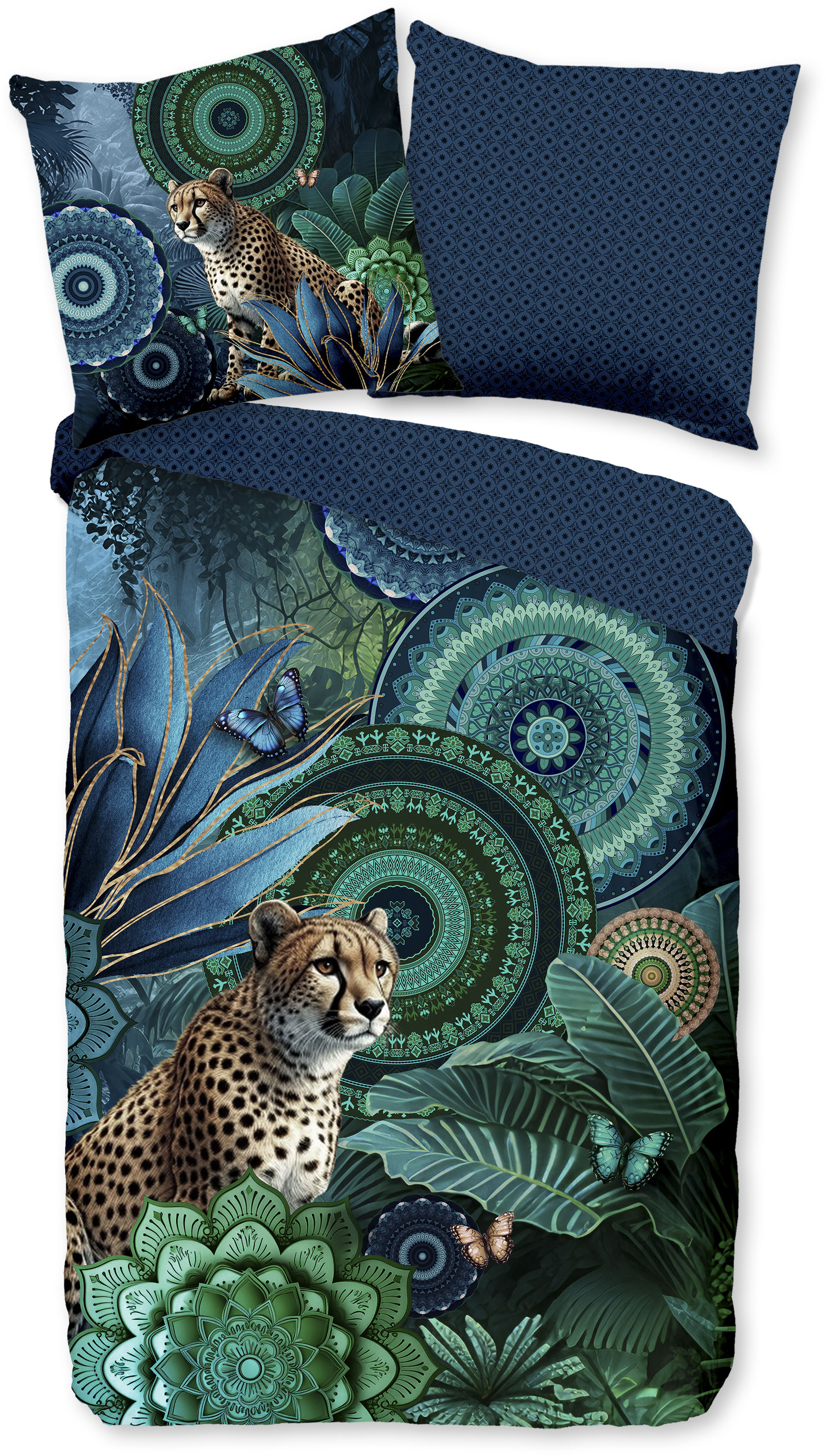 hip "Nyah" 2 Stk. Satin, Reißverschluss, Wendeoptik, Mandala, Leopard, Blau, Grün