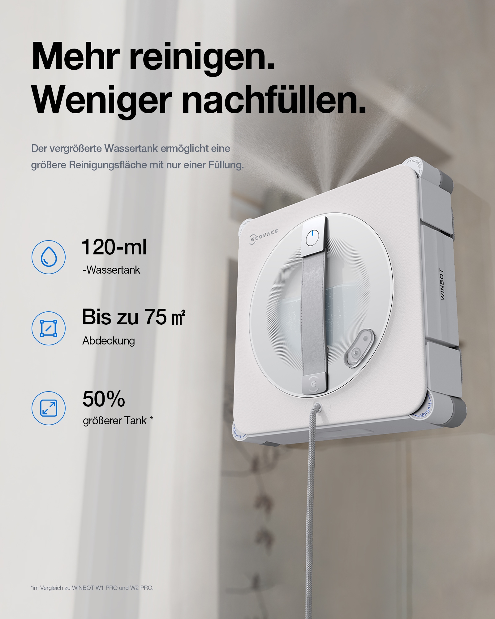 ECOVACS Fensterputzroboter »WINBOT W2S PRO OMNI« All-in-One Station, Drei-Düsen, 120ml Wassertank, Kantenreinigung