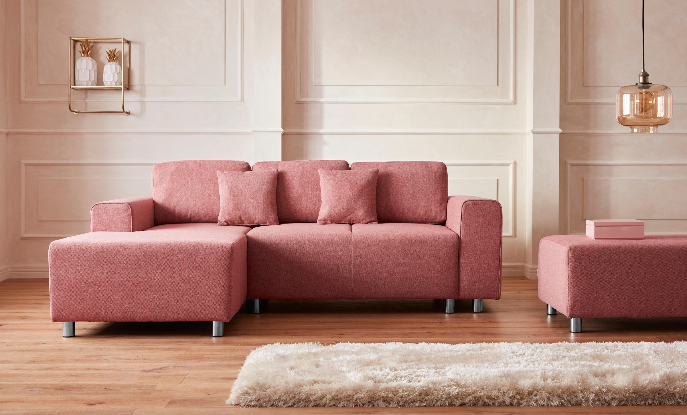 Home affaire Ecksofa "Györ" L-Form, wahlweise mit Bettfunktion und Bettkasten incl. 2 Zierkissen