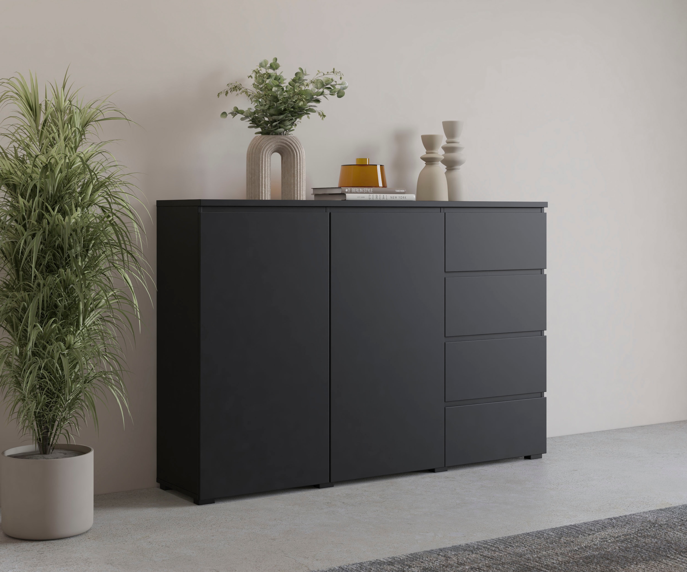 OTTO home Highboard "Modo, Breite 150 cm, moderne grifflose Kommode 2Türen/4 SK" Schubladenkommode mit viel Stauraum, Einlegeböden verstellbar
