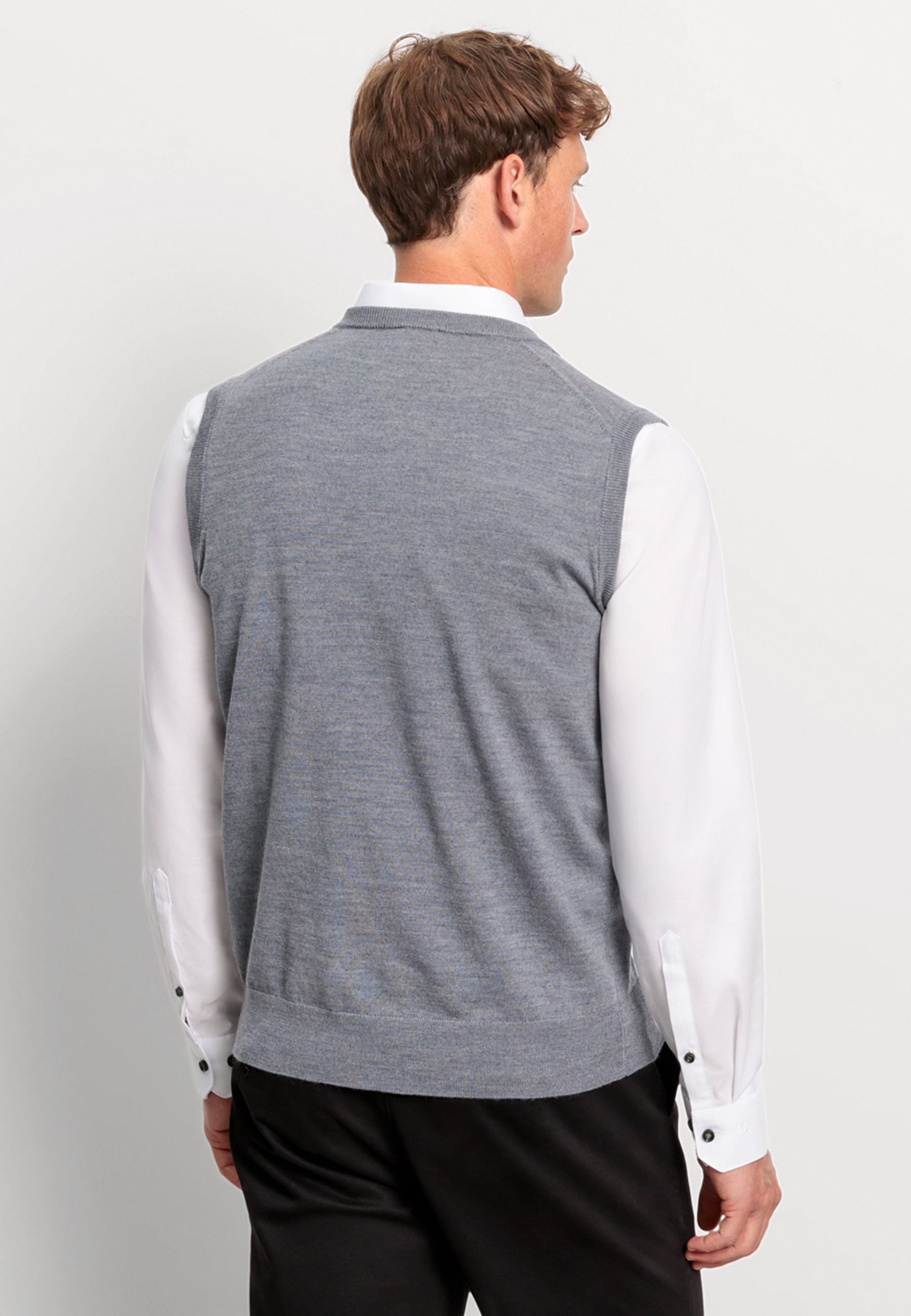 OLYMP Casual Strick Knit Vest Silver-Gray Size S 3