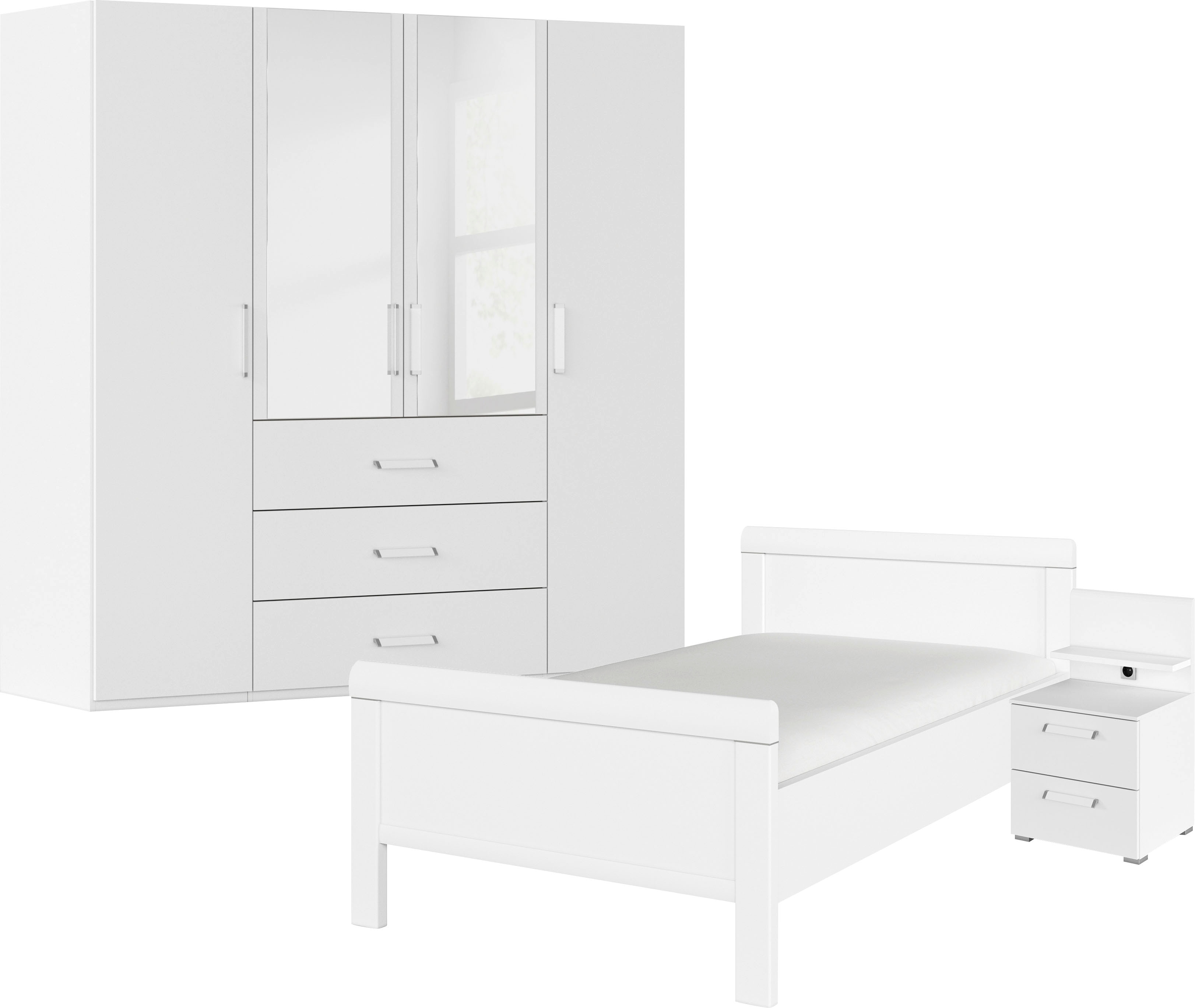 rauch "Komplettschlafzimmer Schlafzimmer EVELYN" Set, inkl. SOFT-CLOSE-FUNKTION, 3 Stk. tlg. Schrank und Bett in 2 Breiten, Nachttisch mit Paneel MADE IN GERMANY