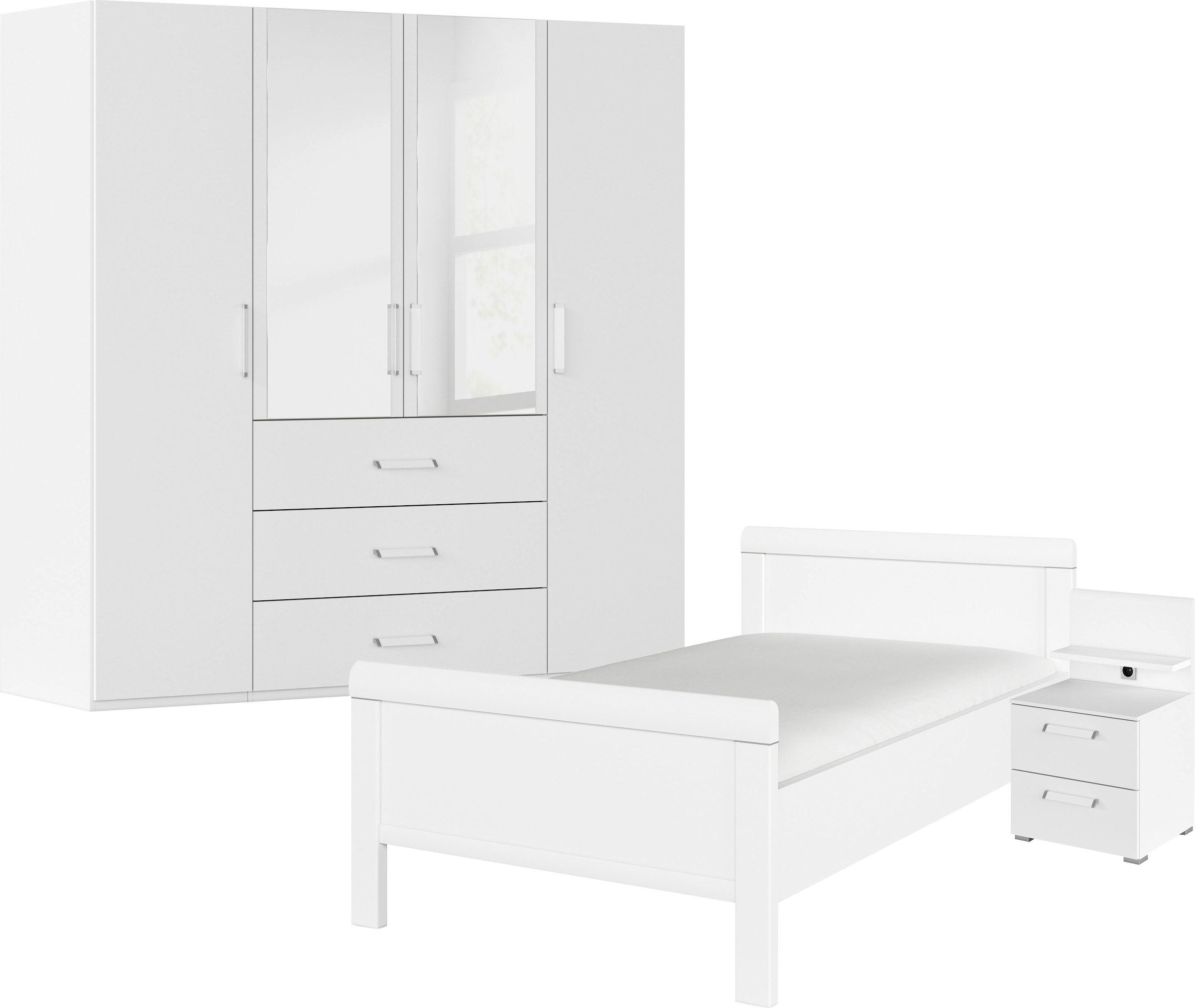 rauch Schlafzimmer-Set "Evelyn", (Set, 3 tlg.), Schrank und Bett in 2 Breiten, Nachttisch mit Paneel MADE IN GERMANY