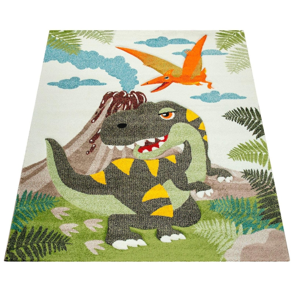 Paco Home Kinderteppich »Diamond 636«, rechteckig, 3D-Design, Motiv Dinosaurier, Kinderzimmer