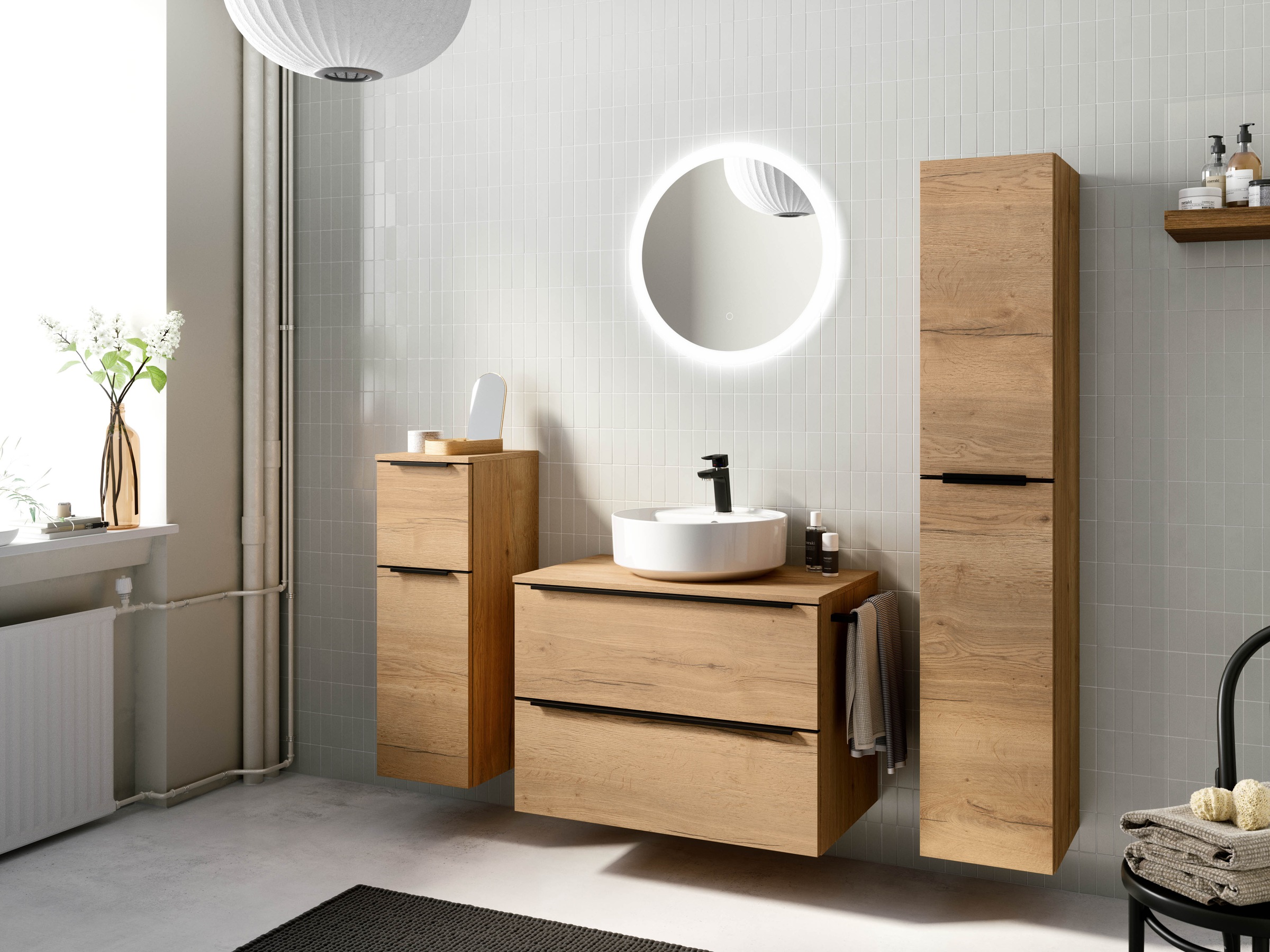 nobilia® Badmöbel-Set »Alvene«, (2 St., vormontiert, mit Soft-Close), inkl. Spiegel mit Touch-Sensor, in vier Breiten