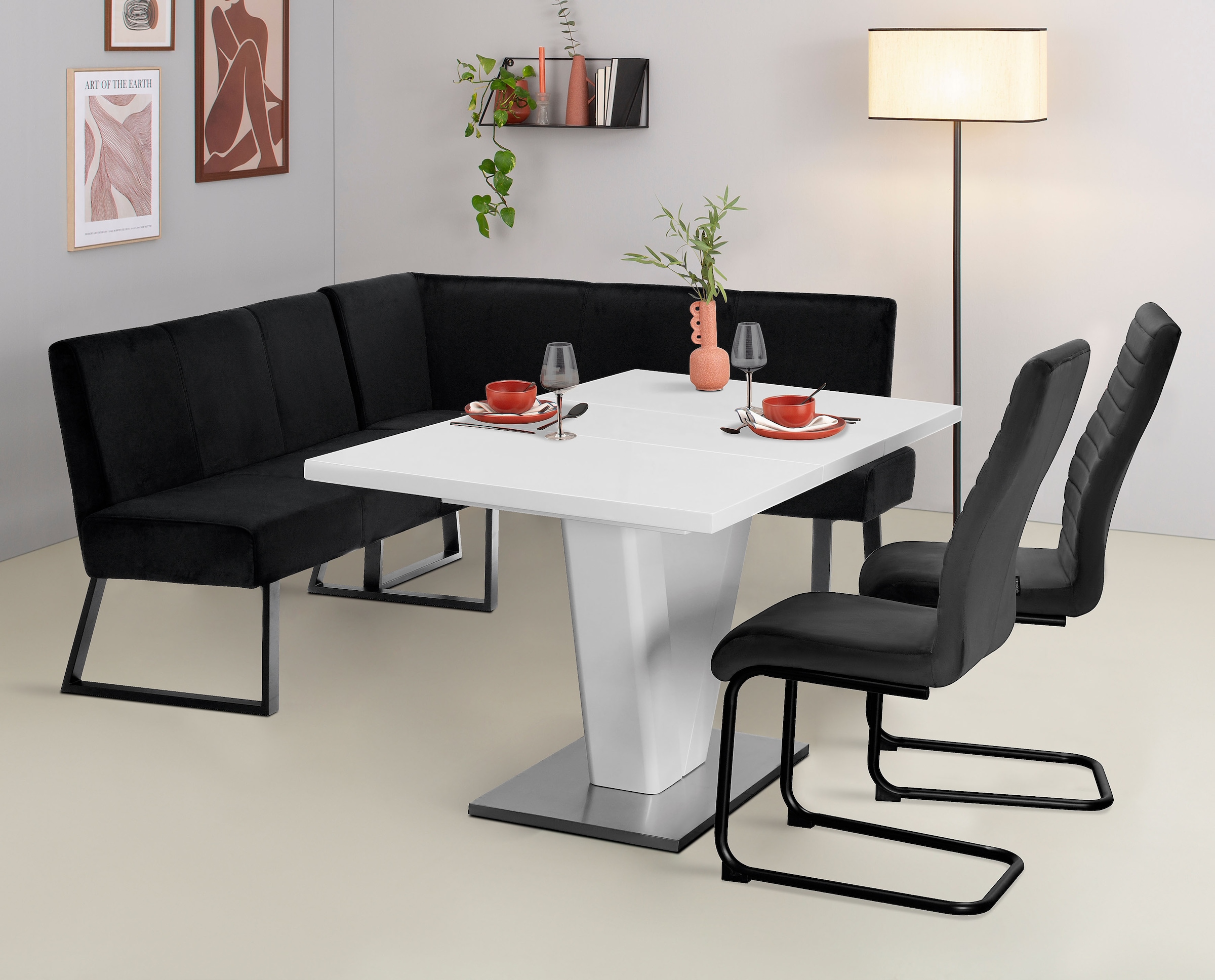 Home affaire Eckbank »Gladiole«, (Sitzbank, Esszimmerbank, Bank), mit Taschenfederkern, schwarzes Metallgestell, Breite 190 cm