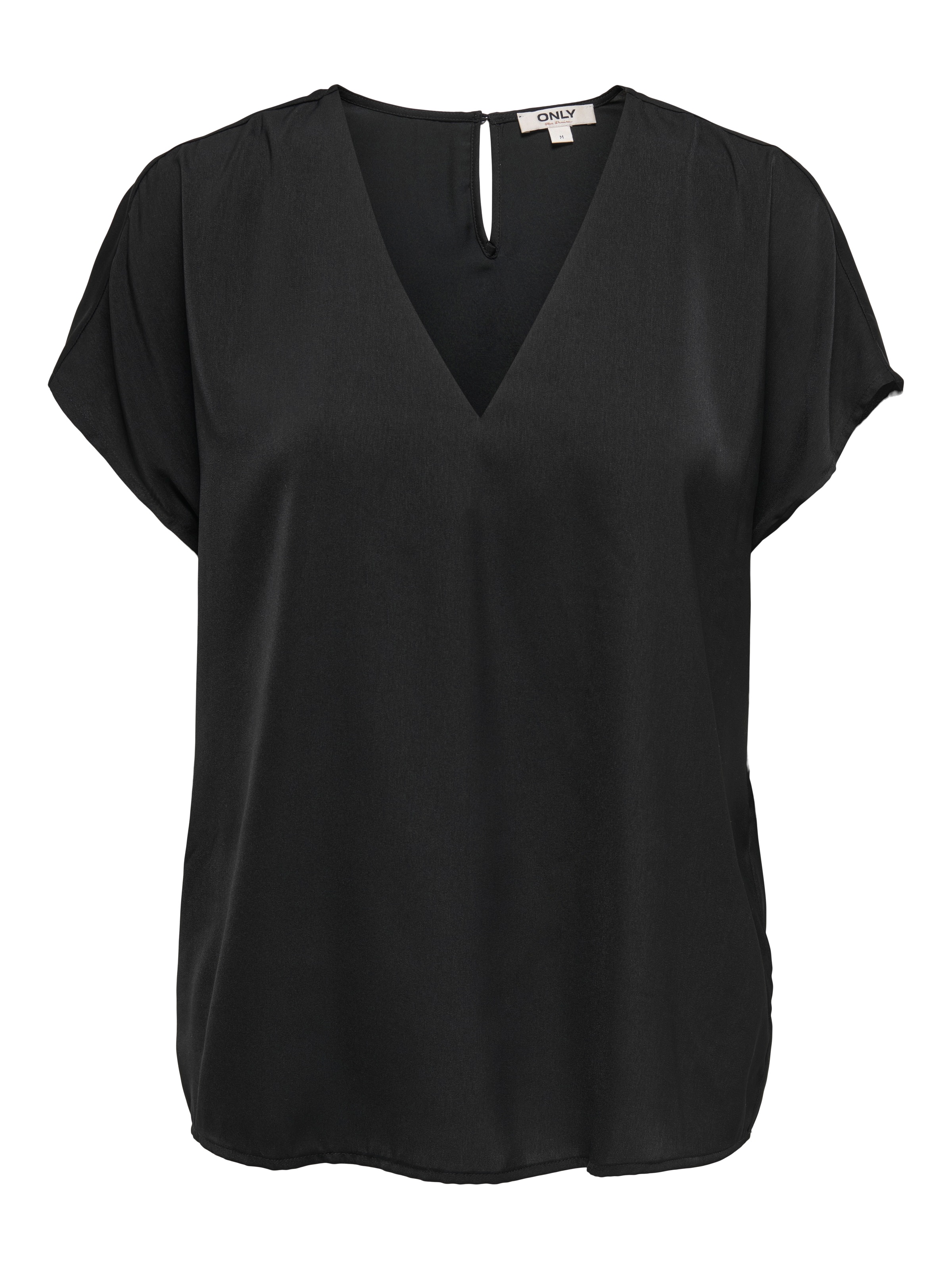 V-Shirt ONLY "ONLLUCY LIFE SS V-NECK TOP WVN", Damen, Gr. XS, schwarz, Web, Obermaterial: 100% Polyester, unifarben, regular fit, V-Ausschnitt, Shirts 4