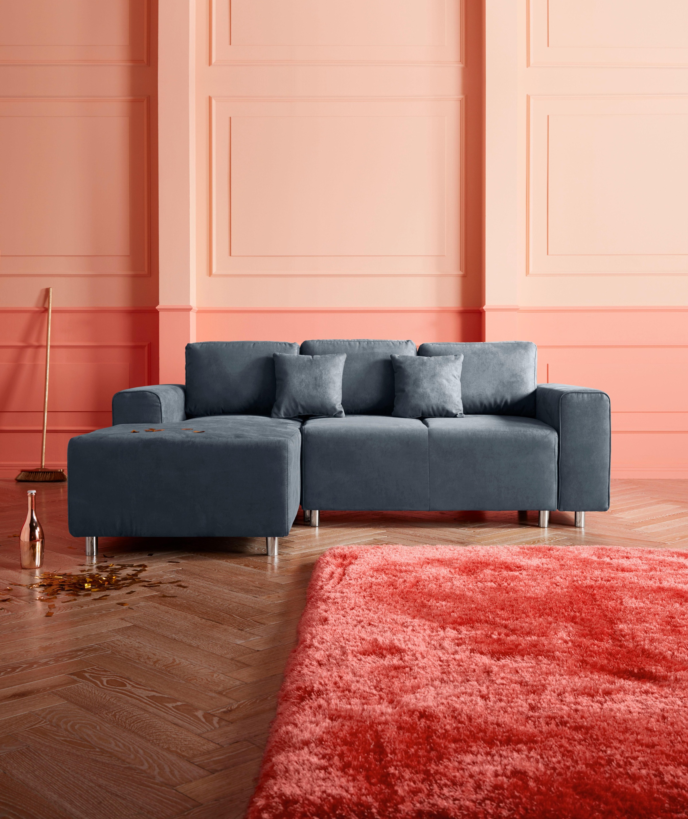 Home affaire Ecksofa »Györ«, L-Form, wahlweise mit Bettfunktion und Bettkasten incl. 2 Zierkissen