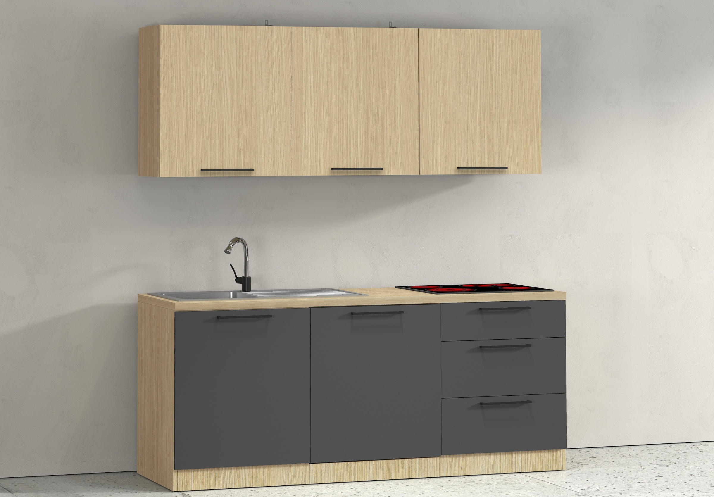KOCHSTATION Küchenzeile »Luna, Küchenzeile mit Spüle + Siphon, ohne E-Geräte« Breite 182 cm,Türen mit Soft-Close Funktion, Metalgriffe,Made in Italy