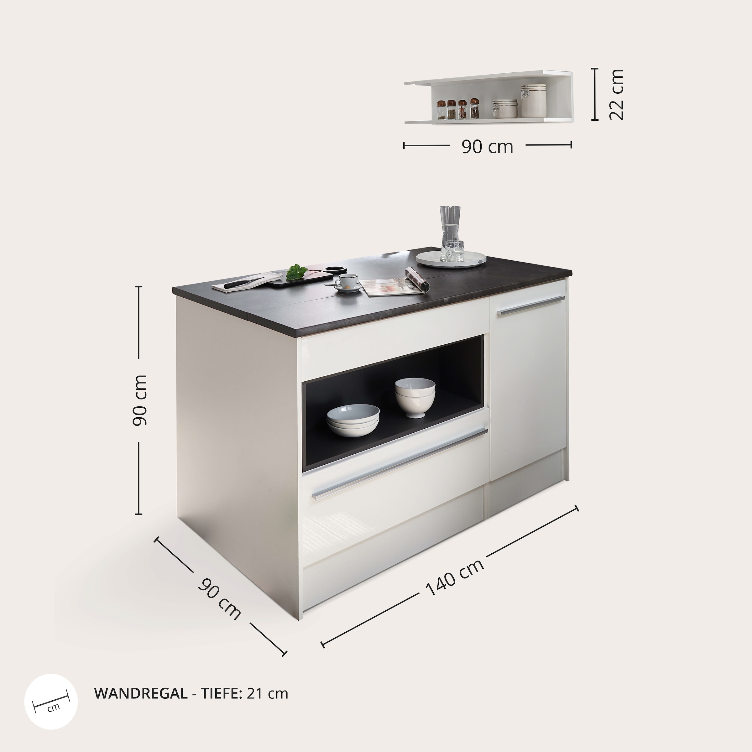 BASIC by Balculina Kücheninsel »Jazz Kücheninsel«, Breite 145 cm, Türen und Schubkästen