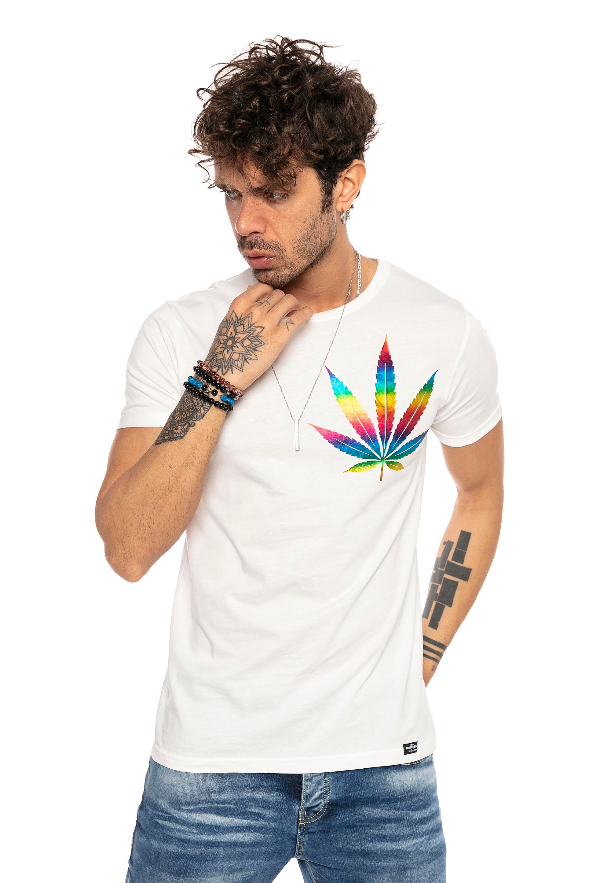 RedBridge T-Shirt »legalize it«, mit Hanfblatt im Regenbogen-Design