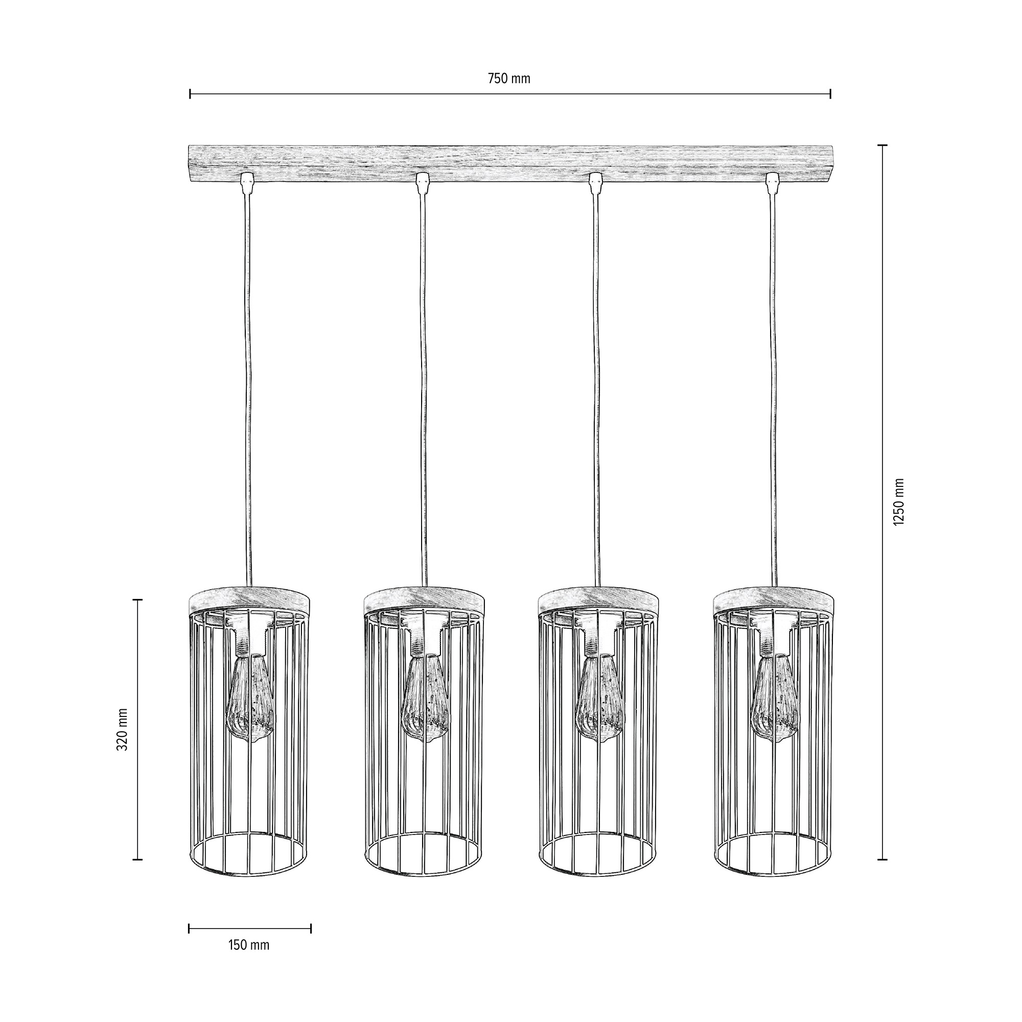 BRITOP LIGHTING Pendelleuchte »TIMEO WOOD MAX«, 4 flammig, Leuchtmittel E27 | ohne Leuchtmittel, Hängeleuchte, Trendiger Schirm aus Metall, mit Echtholz