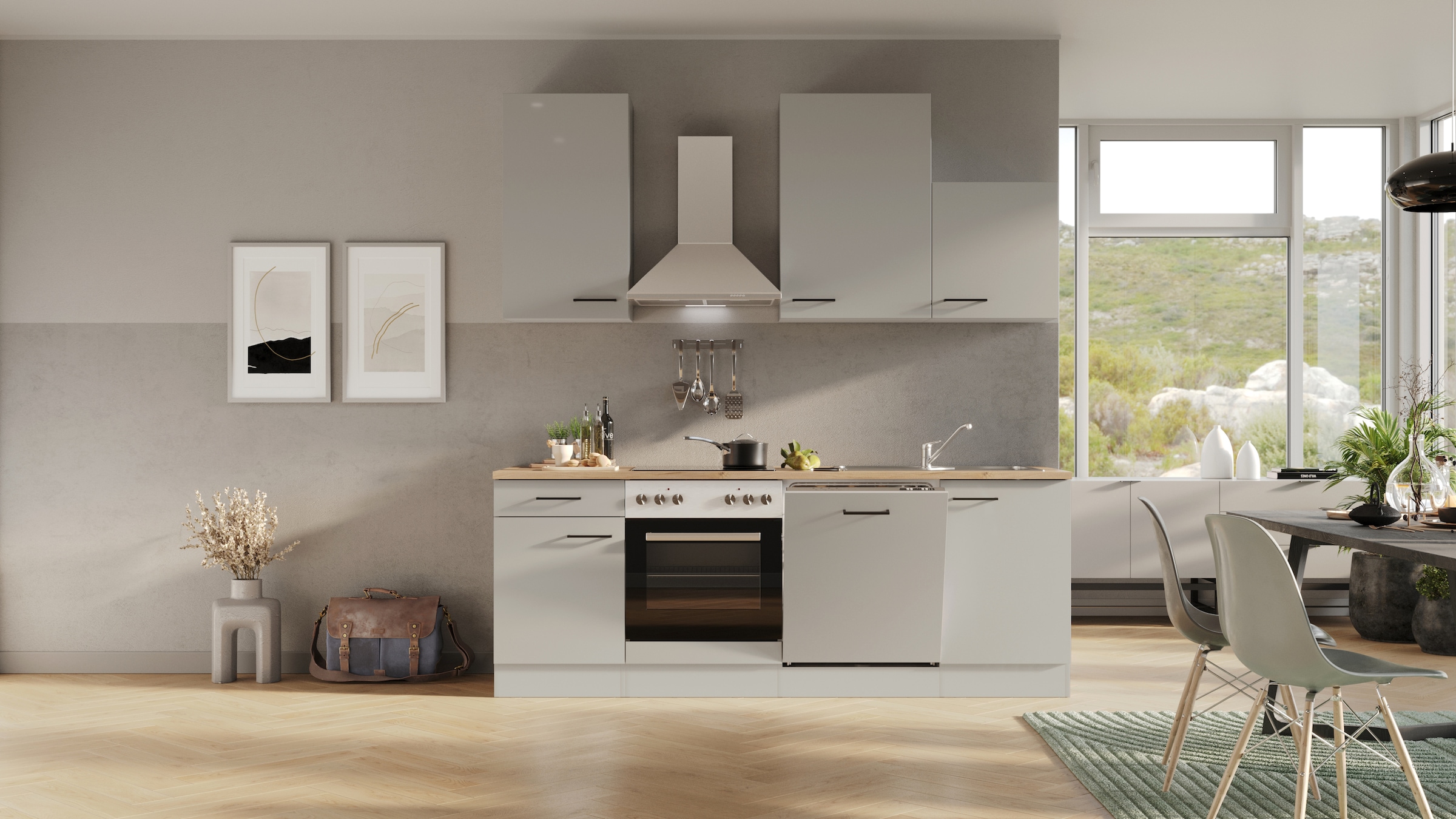 Flex-Well Küchenzeile "Lund" wahlweise mit E-Geräten, Breite 220 cm, glänze günstig online kaufen