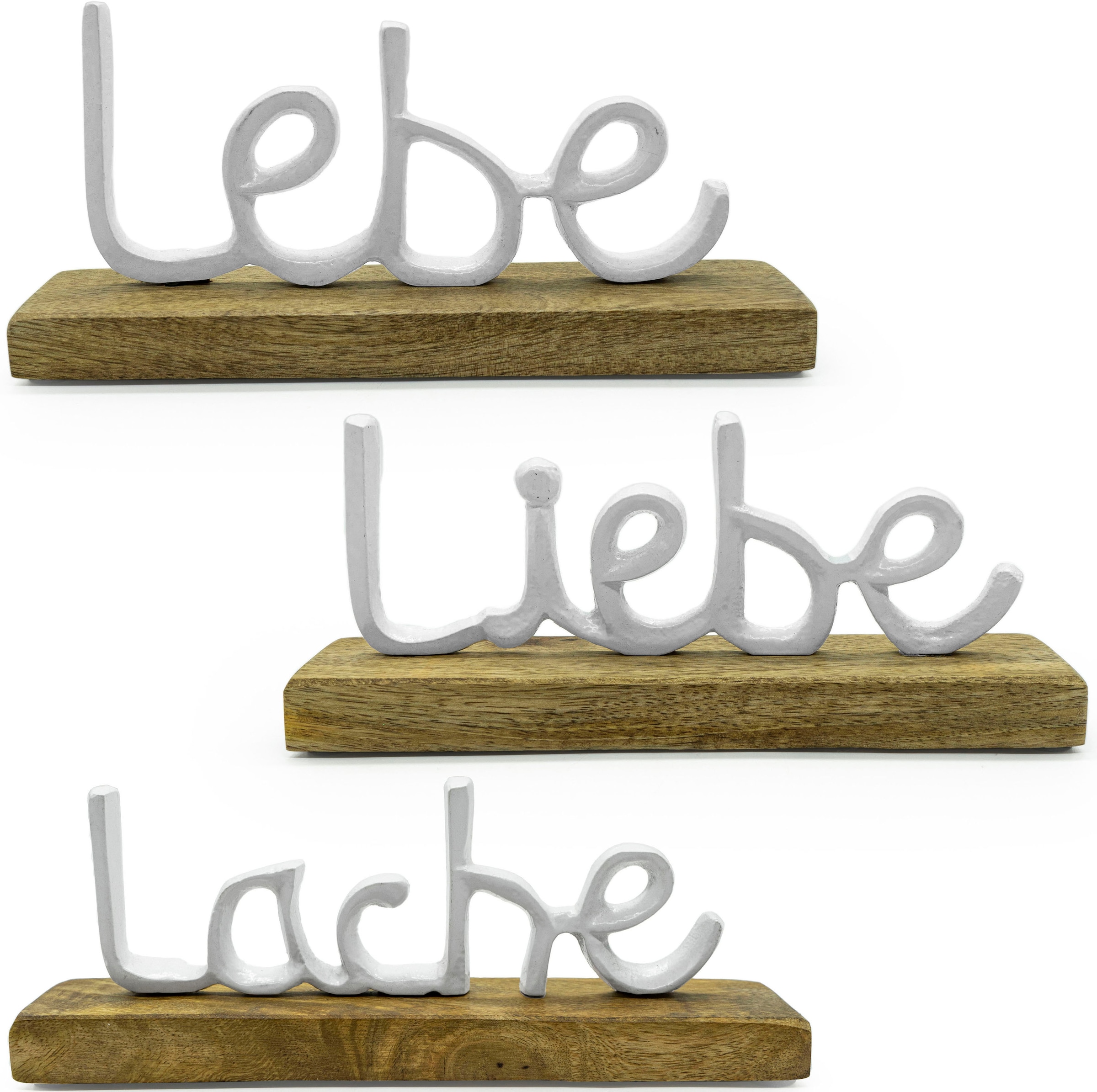 Deko-Schriftzug »Lebe, Liebe, Lache«, aus Holz und Aluminium